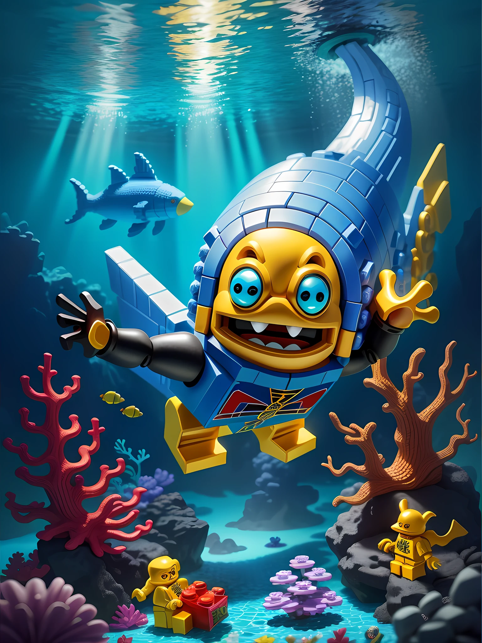 Lego style, underwater world, rich color matching, blind box style, toy model, collector&#39;s edition decoration