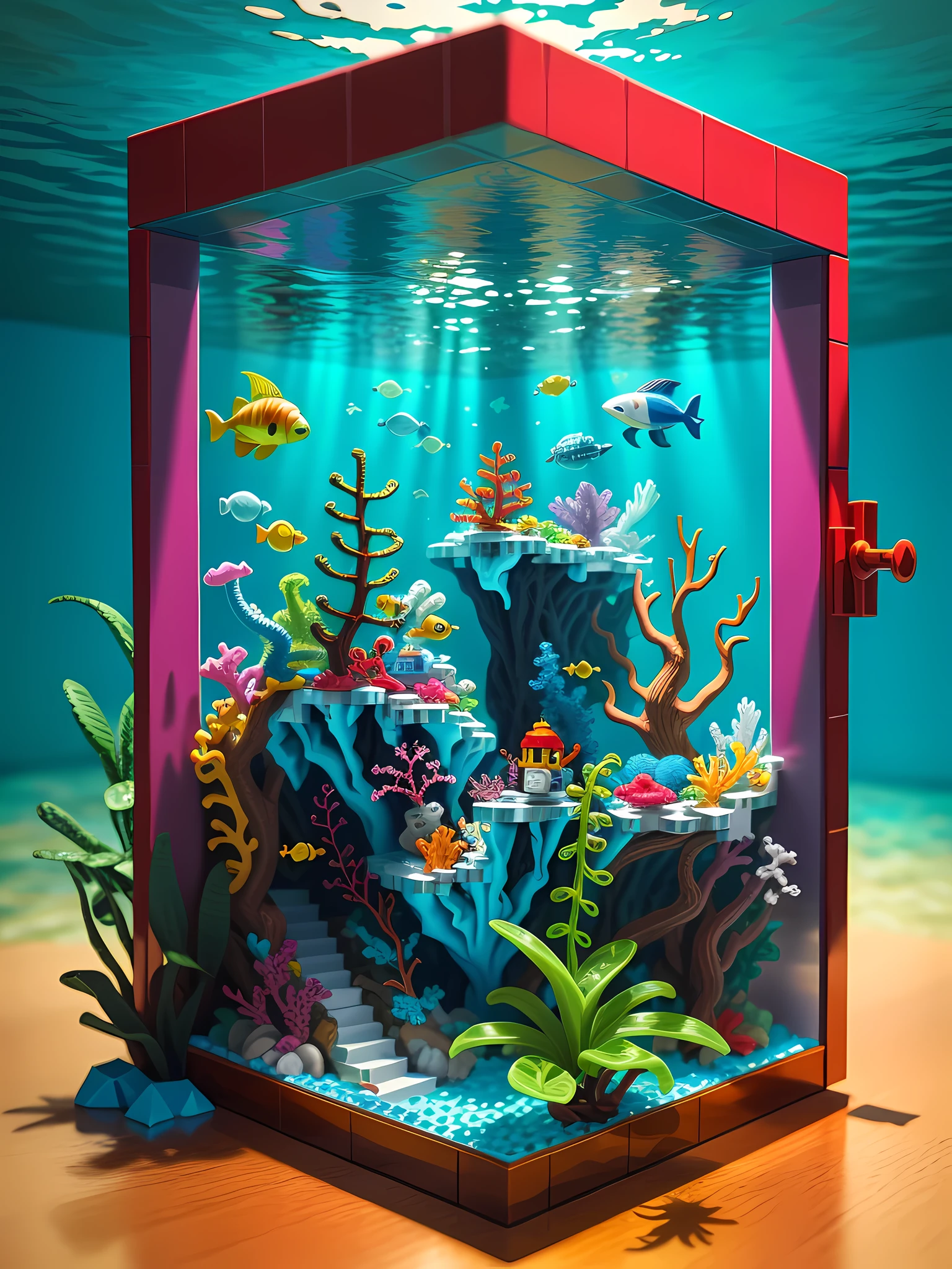 Lego style, underwater world, rich color matching, blind box style, toy model, collector's edition decoration