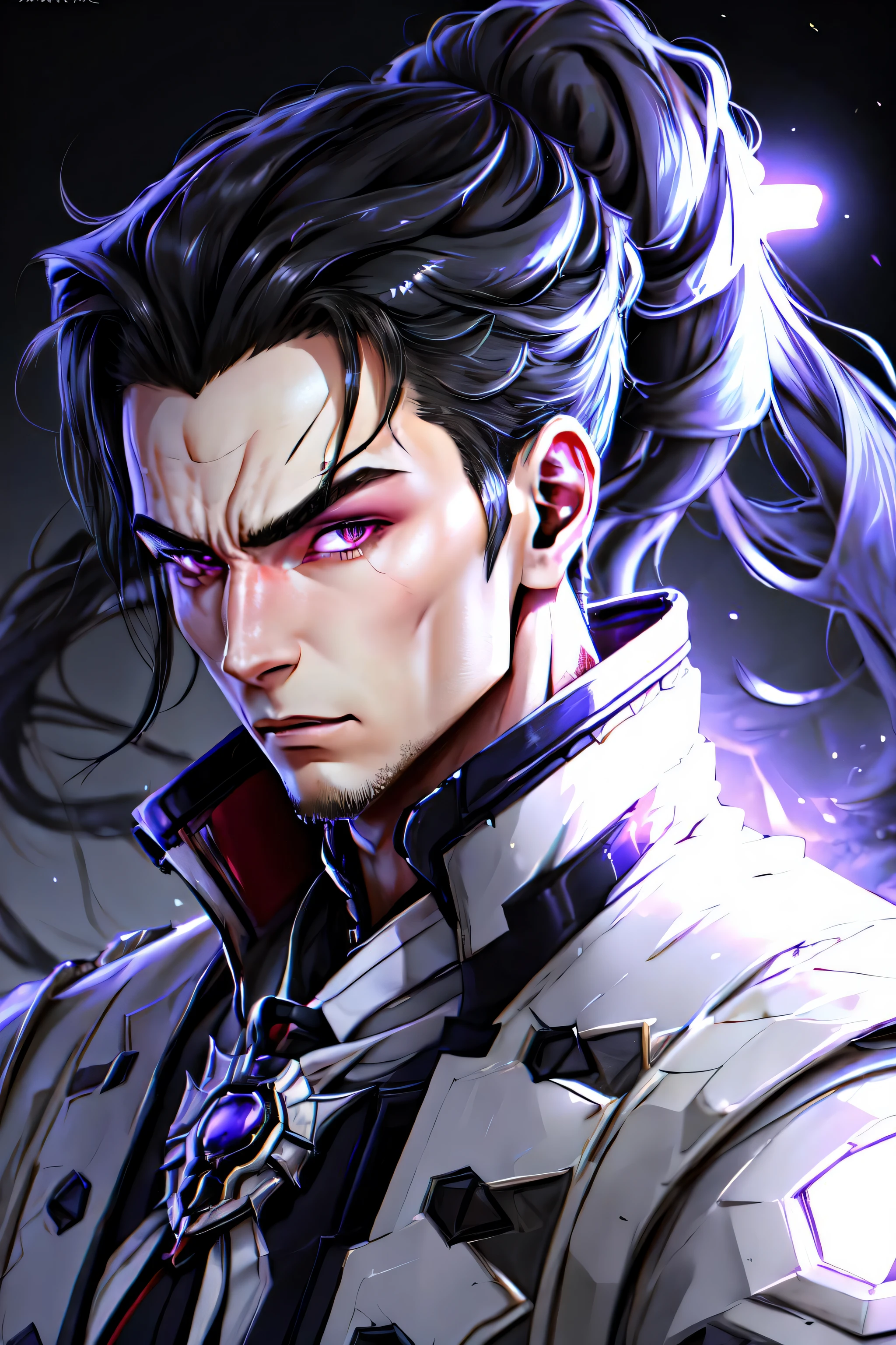 bishounen, high ponytail, cinematic lighting, 1boy, best quality, reflective skin, reflective hair, masterpiece, highres, best quality,