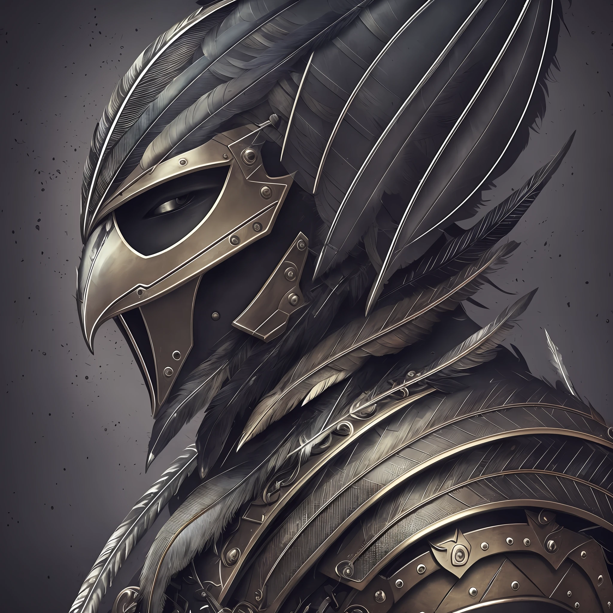 "Híbrido de humano e corvo, com armadura",(full HD,high quality,realistic art style),darkness,moonlight,strong and bold,(metal armor:1.2),(feather armor:1.4),(black feathers),piercing eyes,menacing look,wet,black background,emo pose. --auto --s2