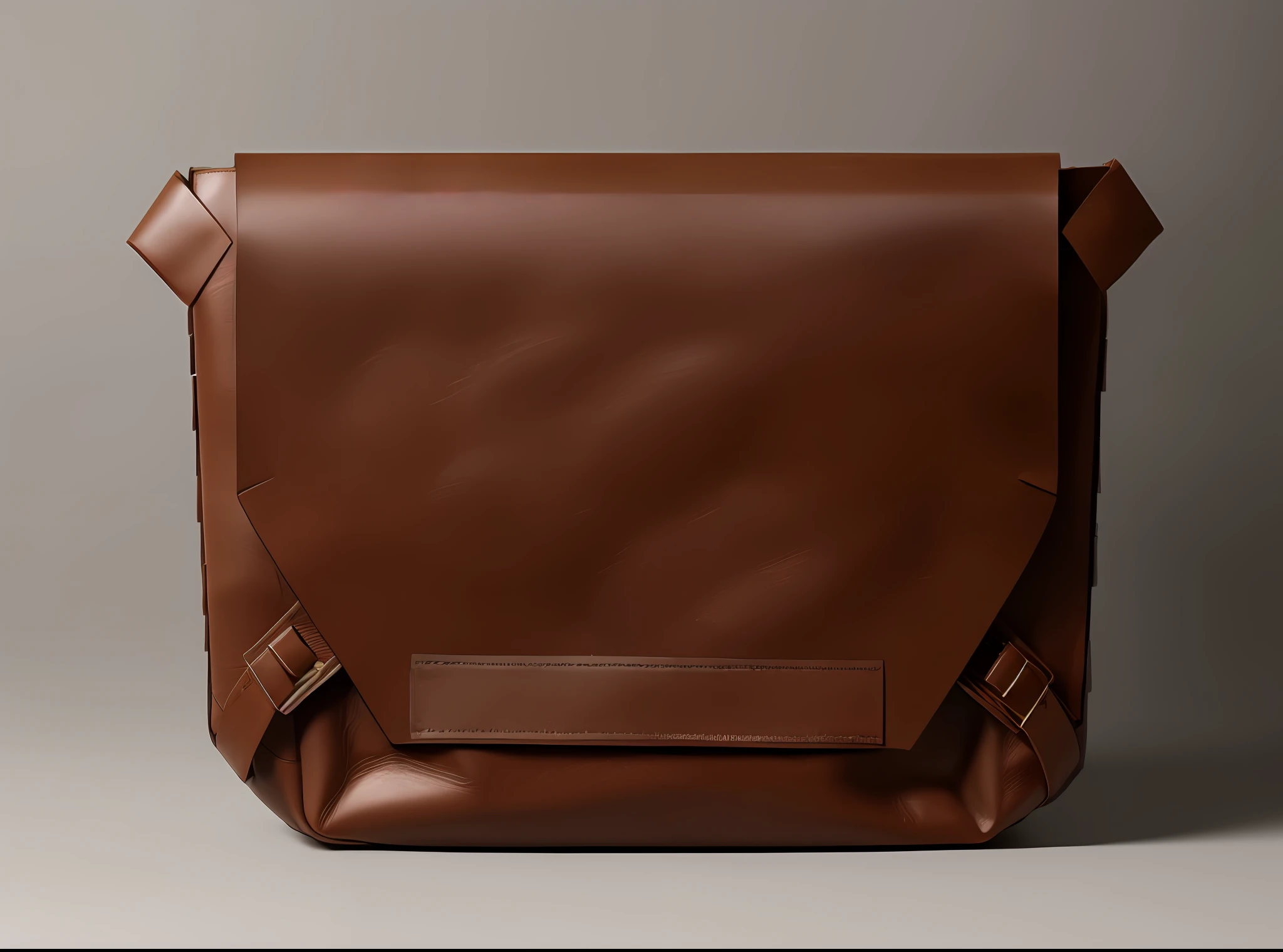 a messenger bag made of leather, realistic color, realistic texture, vegetable tanned leather, front orthographic, frontview, technical sketch, rear facing, front face, front-view, orthographic front view, top view, top - view, facing front, 2d side view, front side, front face asymmetrical, front - facing perspective, front facing, front top side view