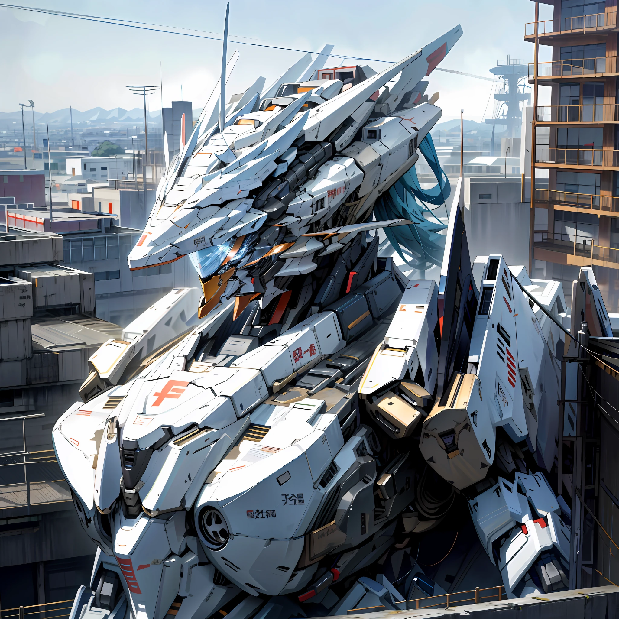 there is a large robot standing on top of a building, modern mecha anime, white mecha, anime mecha aesthetic, alexandre ferra white mecha, best anime 4k konachan wallpaper, mecha asthetic, cool mecha style, mecha anime, an anime large mecha robot, giant anime mecha, mecha art