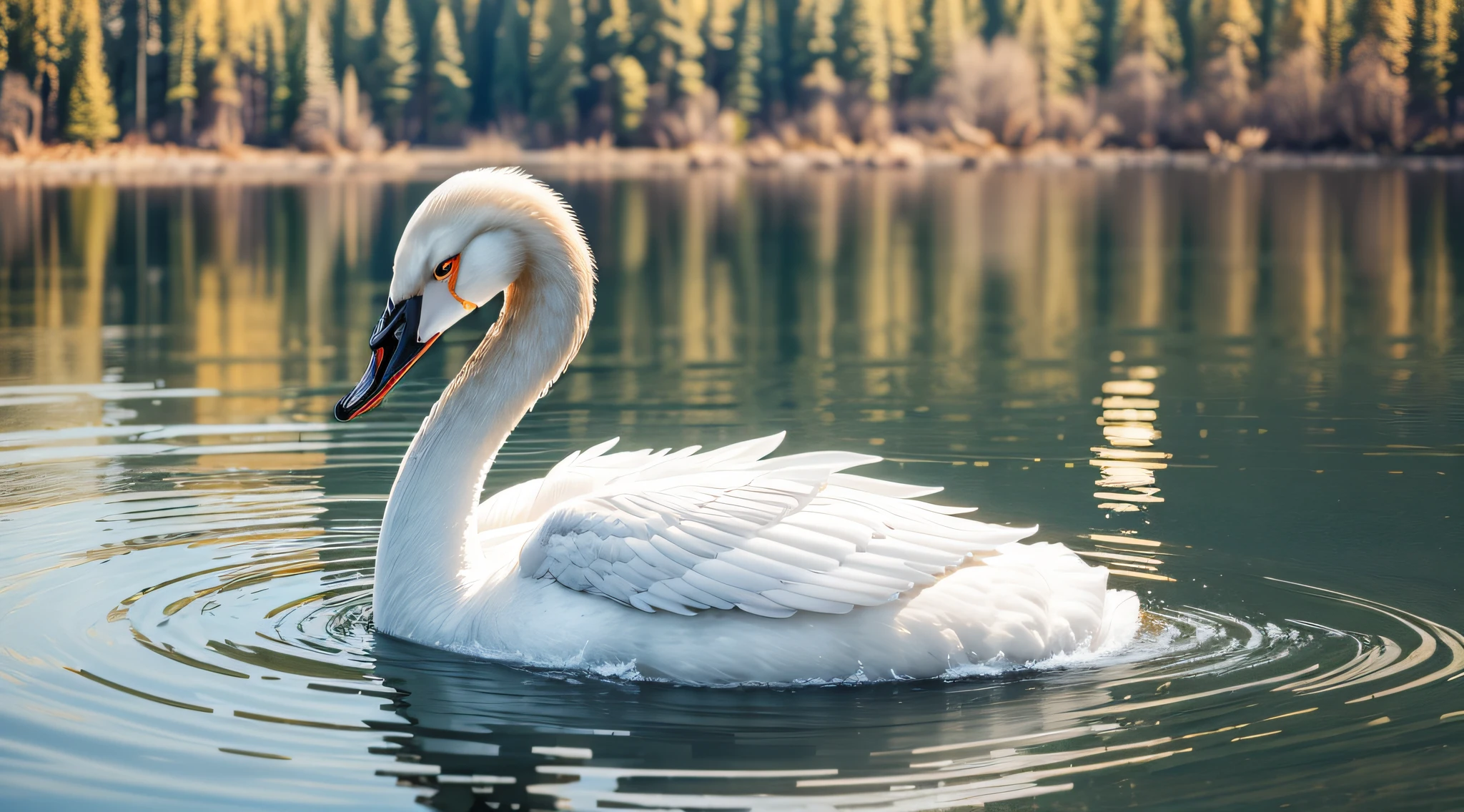 A beautiful white swan swimming in a lake --auto --s2