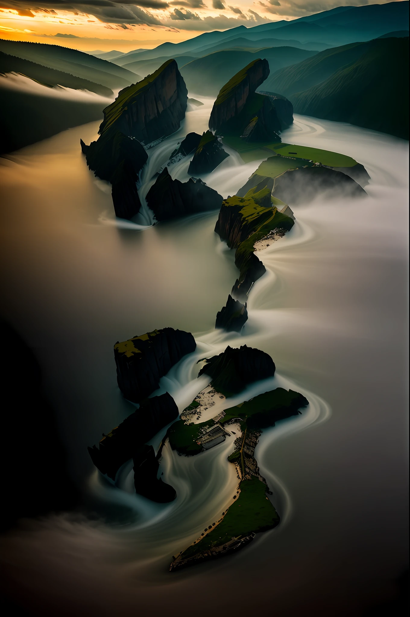 Atmosphere, overlooking mountains, rivers, woods, clouds, (intricate details), HDR, (intricate detailed, hyperdetailed: 1.2), cinematic lens, centered