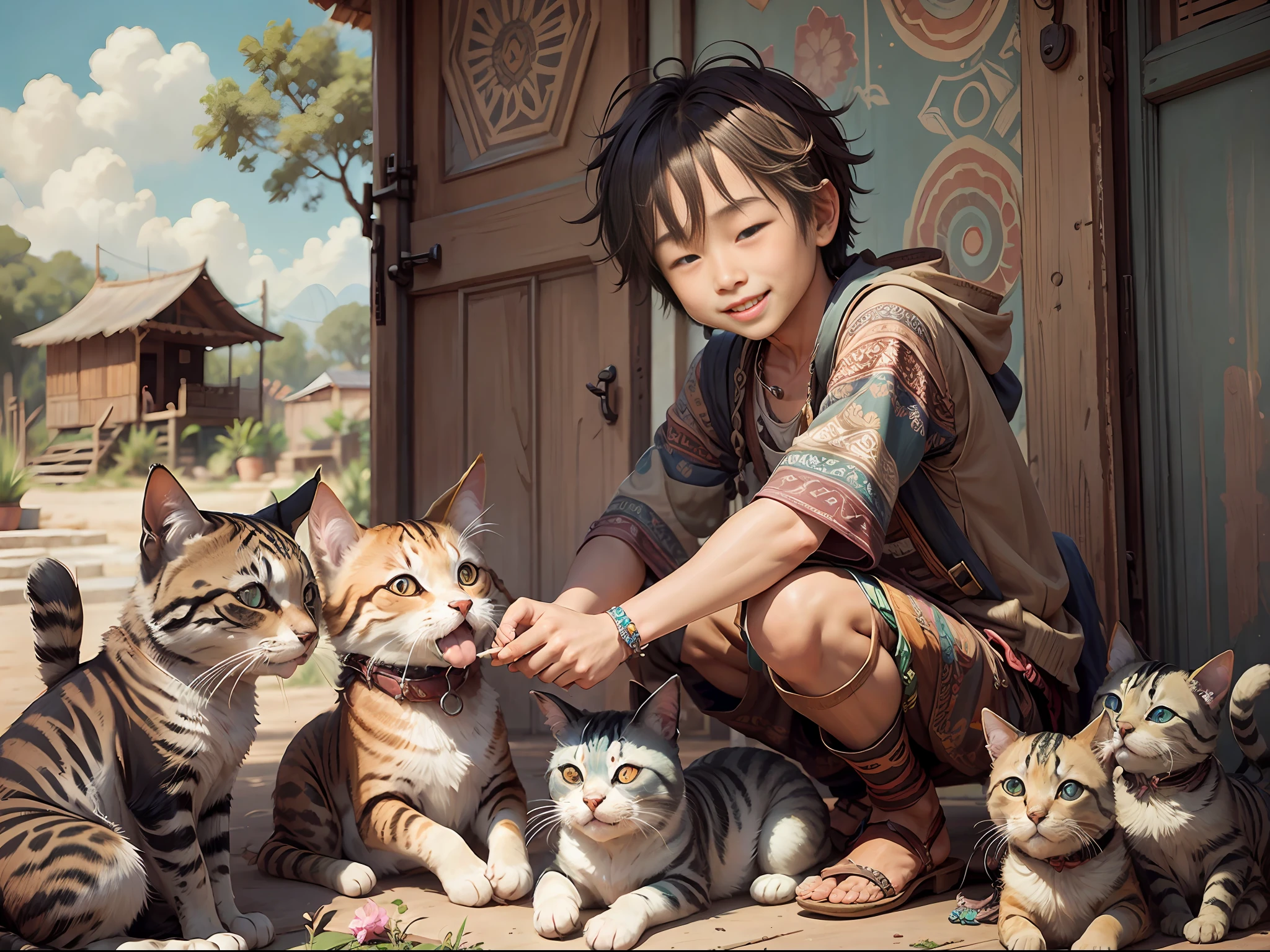 bohoai (happy boys and girls) playing with cats and dogs