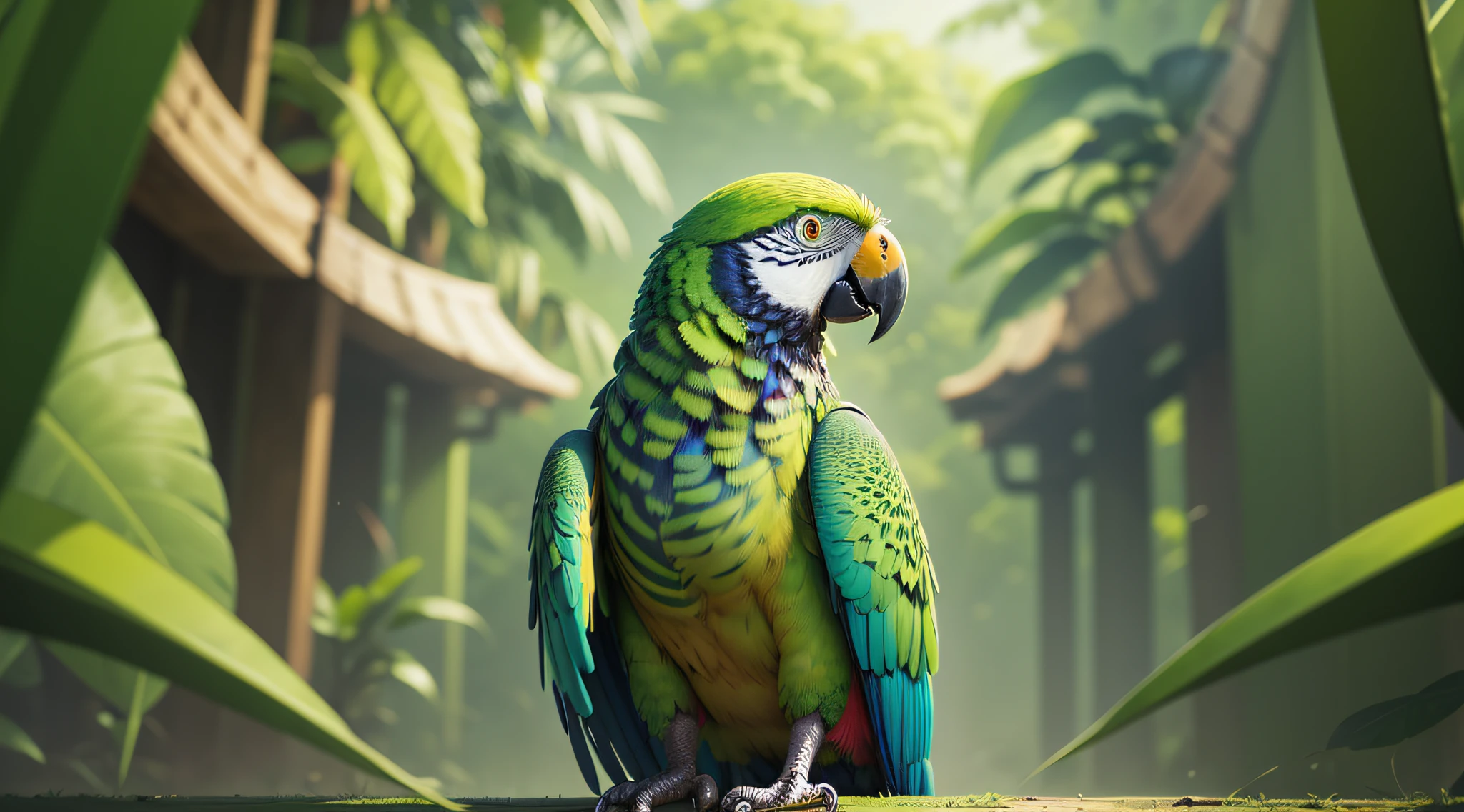 a green parrot with a mystical background --auto --s2