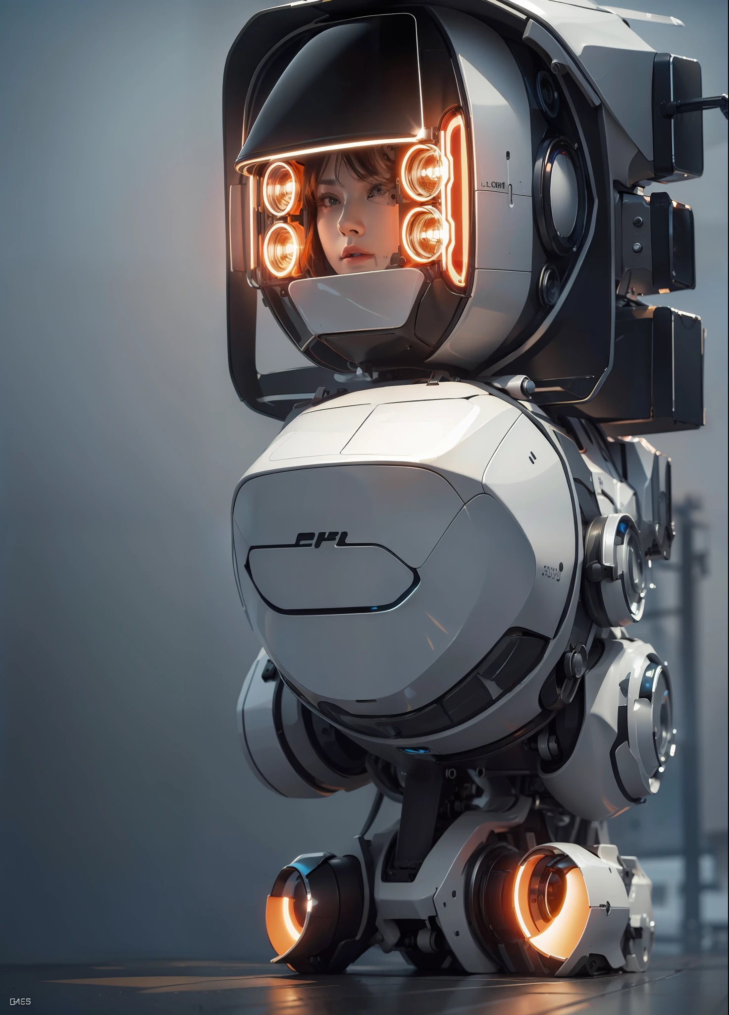 a plastic producr design of traffic lights with three orange lights, (masterpiece), (best quality), photorealistic, 8k raw photo, ultra high res, mechanics, mechanical parts, product photo, studio shot, complex lighting, black background studio