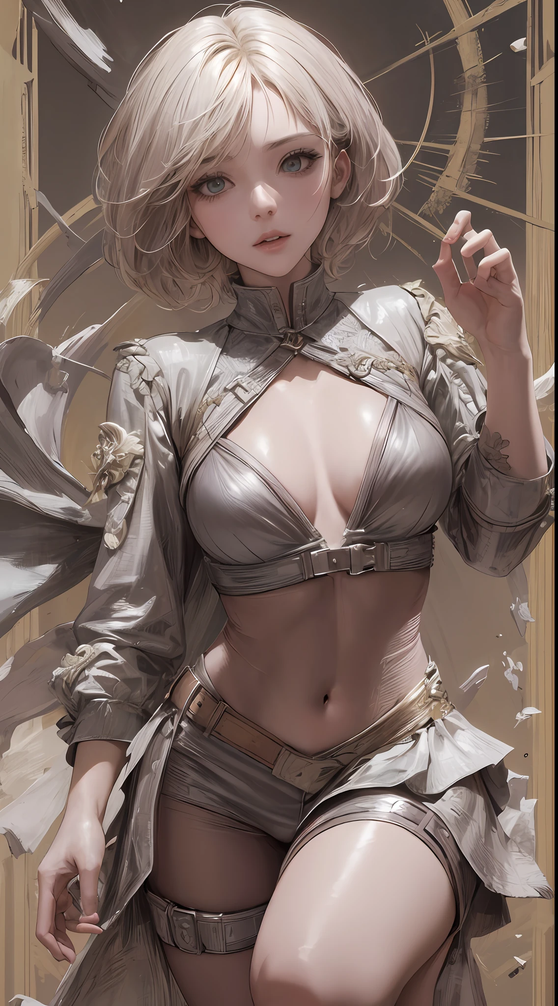 Chest patch: 2, (layer cut, large: 1.2), short hair, tong, : 3, chest bumps: 1.2, buttocks: 1.5, highly detailed face and skin texture, detailed eyes, double eyelids, barefoot