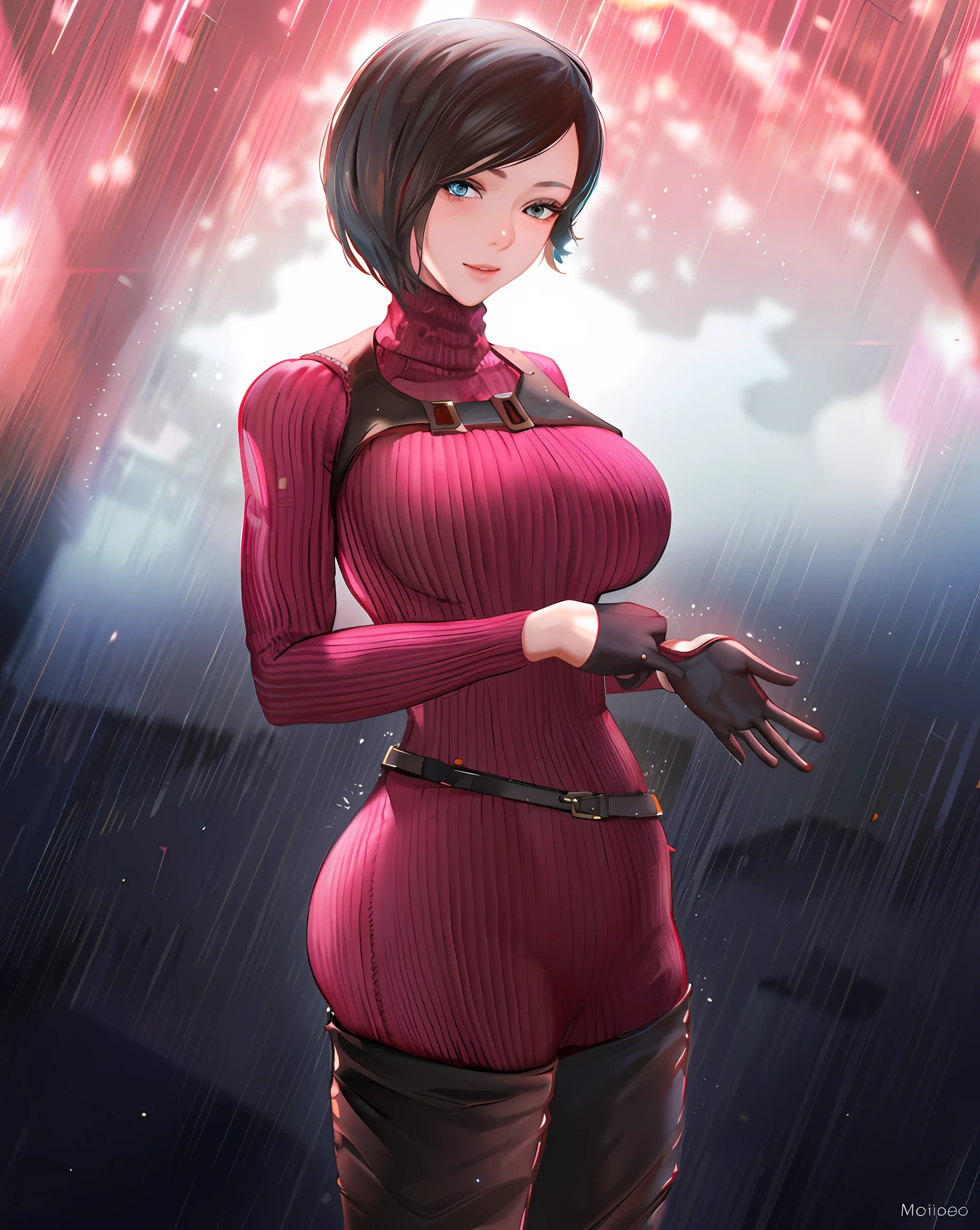 (hyperrealistic), (illustration), (high resolution), (8K), (extremely detailed), (best illustration), (beautiful detailed eyes), (best quality), (super detailed), (masterpiece), (wallpaper), (detailed face), solo, 1 girl, white wavy hair, Korean, heterochromic eyes, small moles under the eyes, maid's clothing, large breasts, long legs, tight abs, (camel fingers), (black socks), --auto --s2