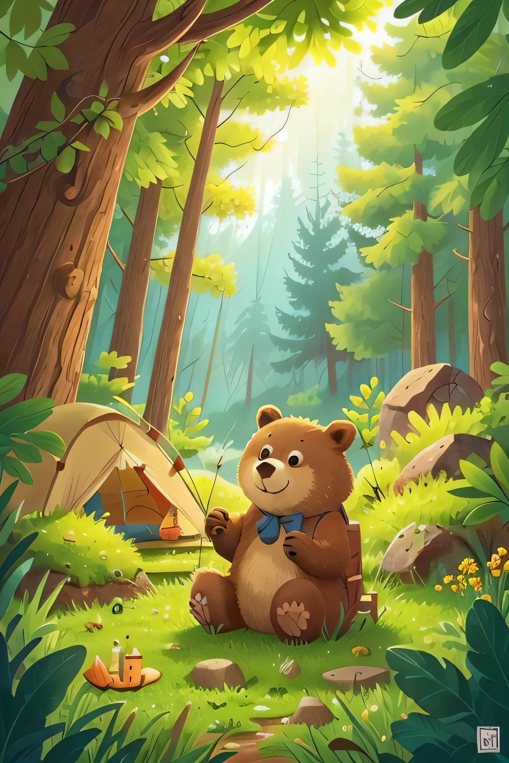 a bear is camping, ???, Deciduous Forest