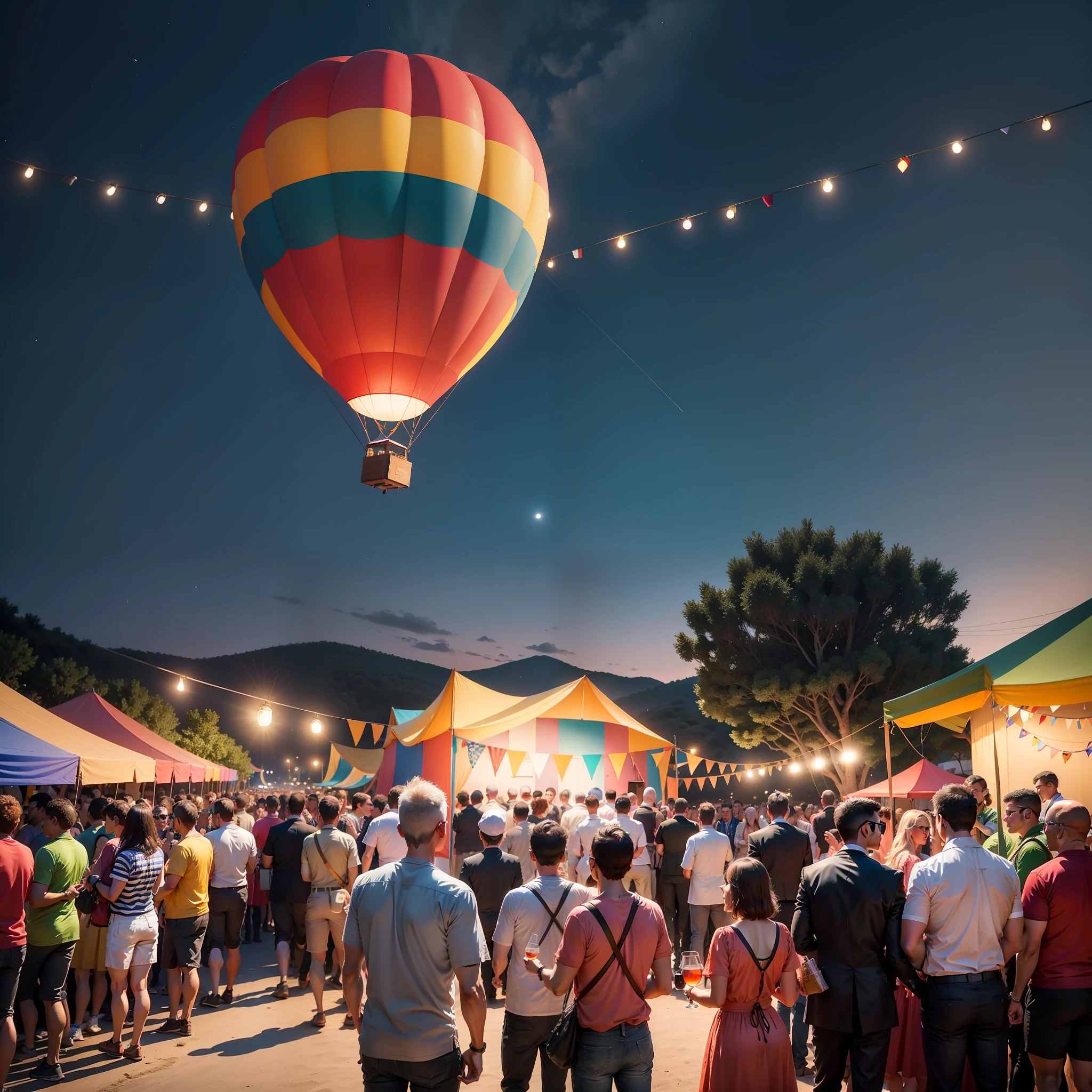 small hot air balloon, night, photographer, camera, photo shop, basil, feast of John, Santo João, popular party, camp, dance, plastic hammers, port, Portugal --auto --s2