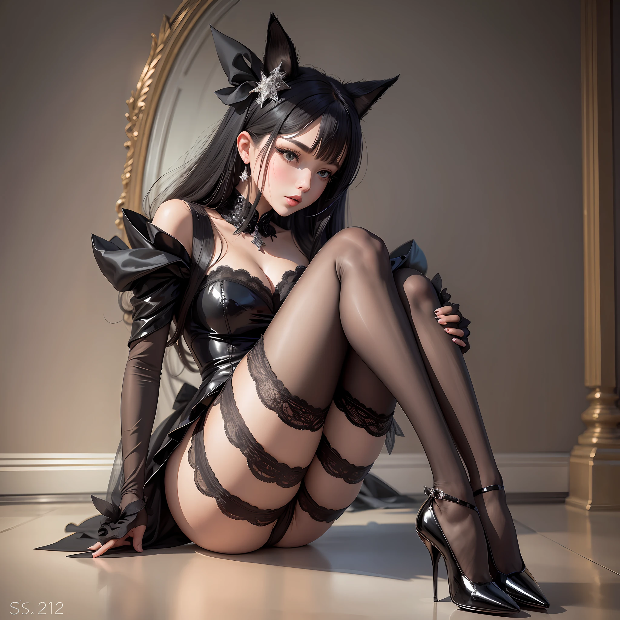 A stocking beauty in black high heels White cat --auto --s2