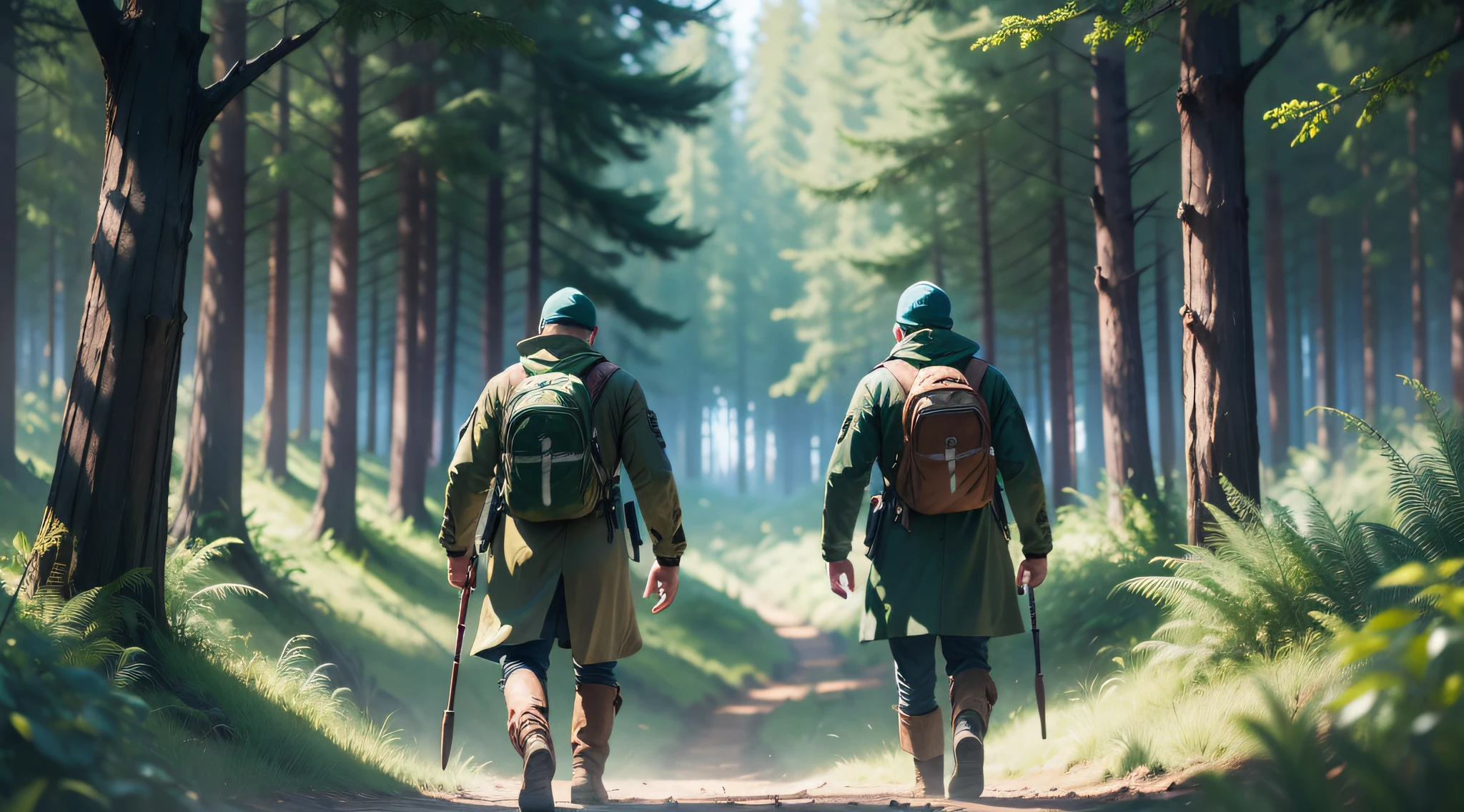 Men hunting in the forest