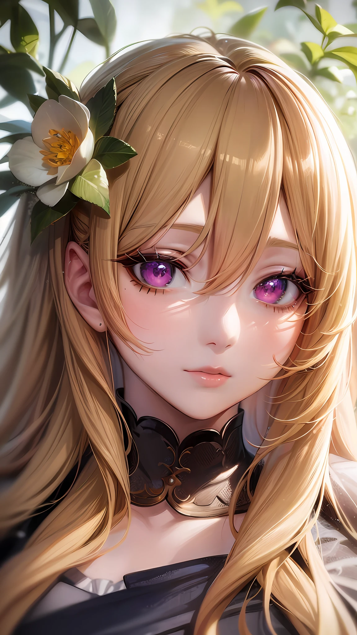 anime girl with long blonde hair and a flower in her hair, detailed portrait of anime girl, guweiz on pixiv artstation, guweiz on artstation pixiv, portrait of lolita, beautiful anime portrait, portrait anime girl, detailed digital anime art, kawaii realistic portrait, guweiz, portrait of an anime girl