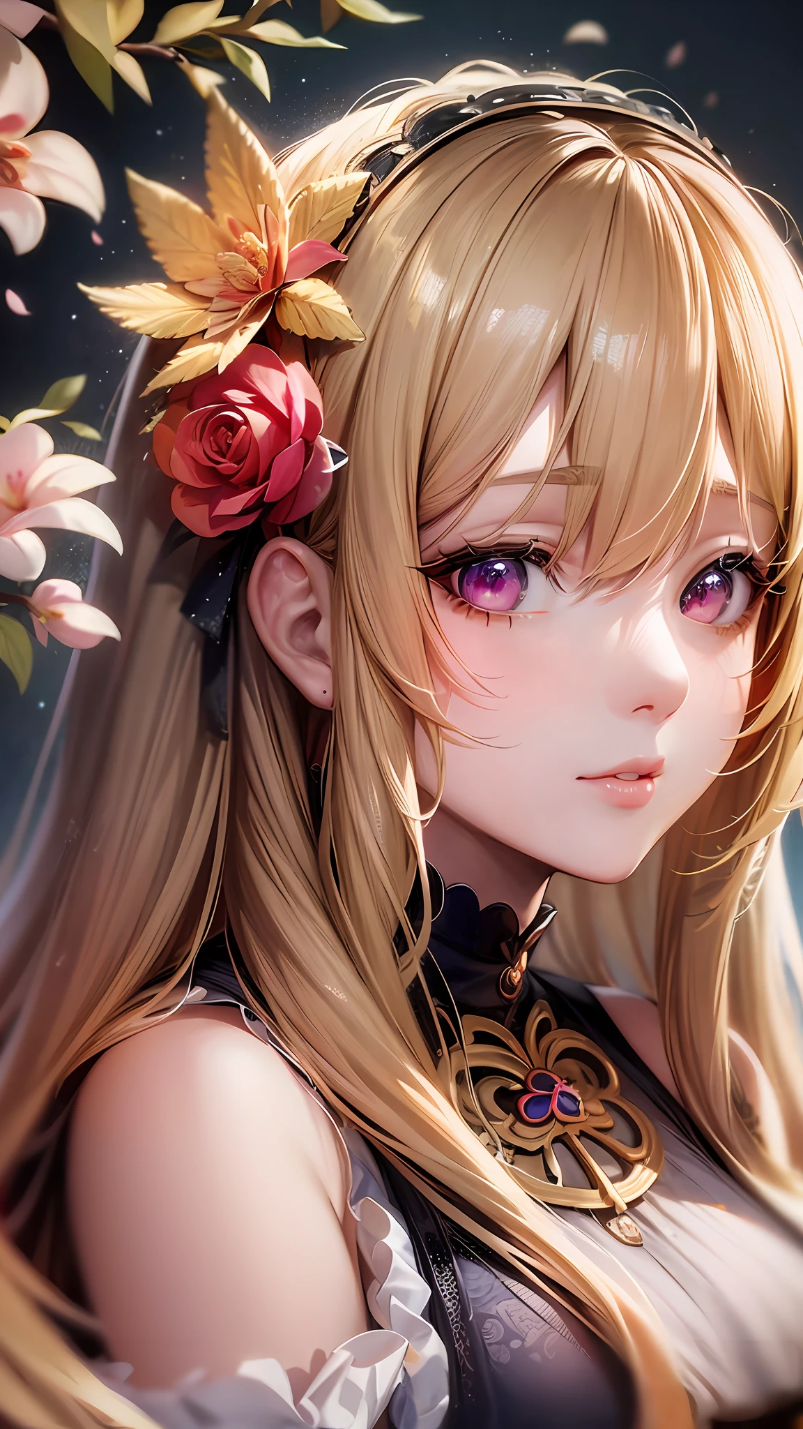 anime girl with long blonde hair and a flower in her hair, detailed portrait of anime girl, guweiz on pixiv artstation, guweiz on artstation pixiv, portrait of ta, beautiful anime portrait, portrait anime girl, detailed digital anime art, kawaii realistic portrait, guweiz, portrait of an anime girl