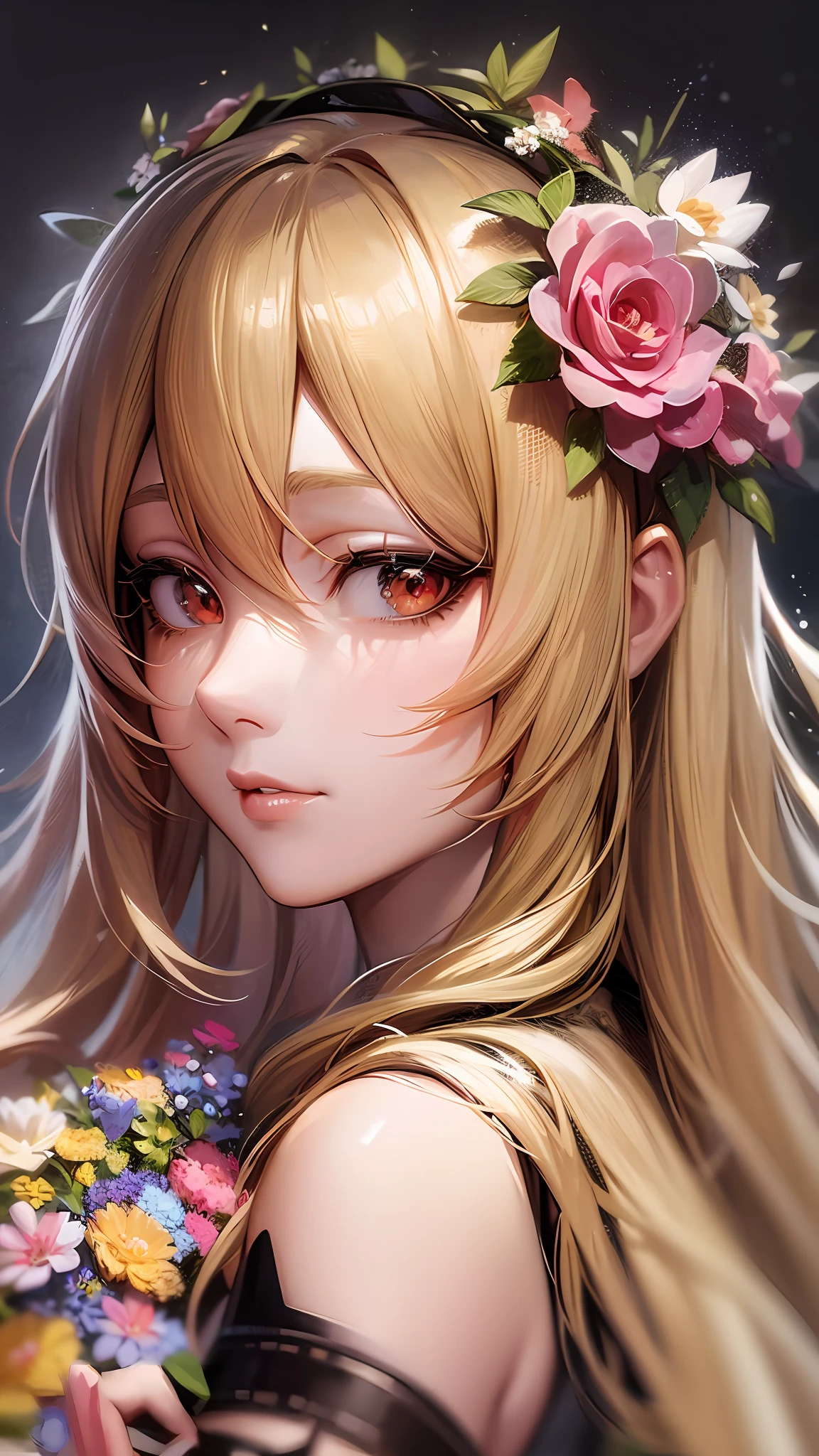 anime girl with long blonde hair and a flower in her hair, detailed portrait of anime girl, guweiz on pixiv artstation, guweiz on artstation pixiv, portrait of ta, beautiful anime portrait, portrait anime girl, detailed digital anime art, kawaii realistic portrait, guweiz, portrait of an anime girl