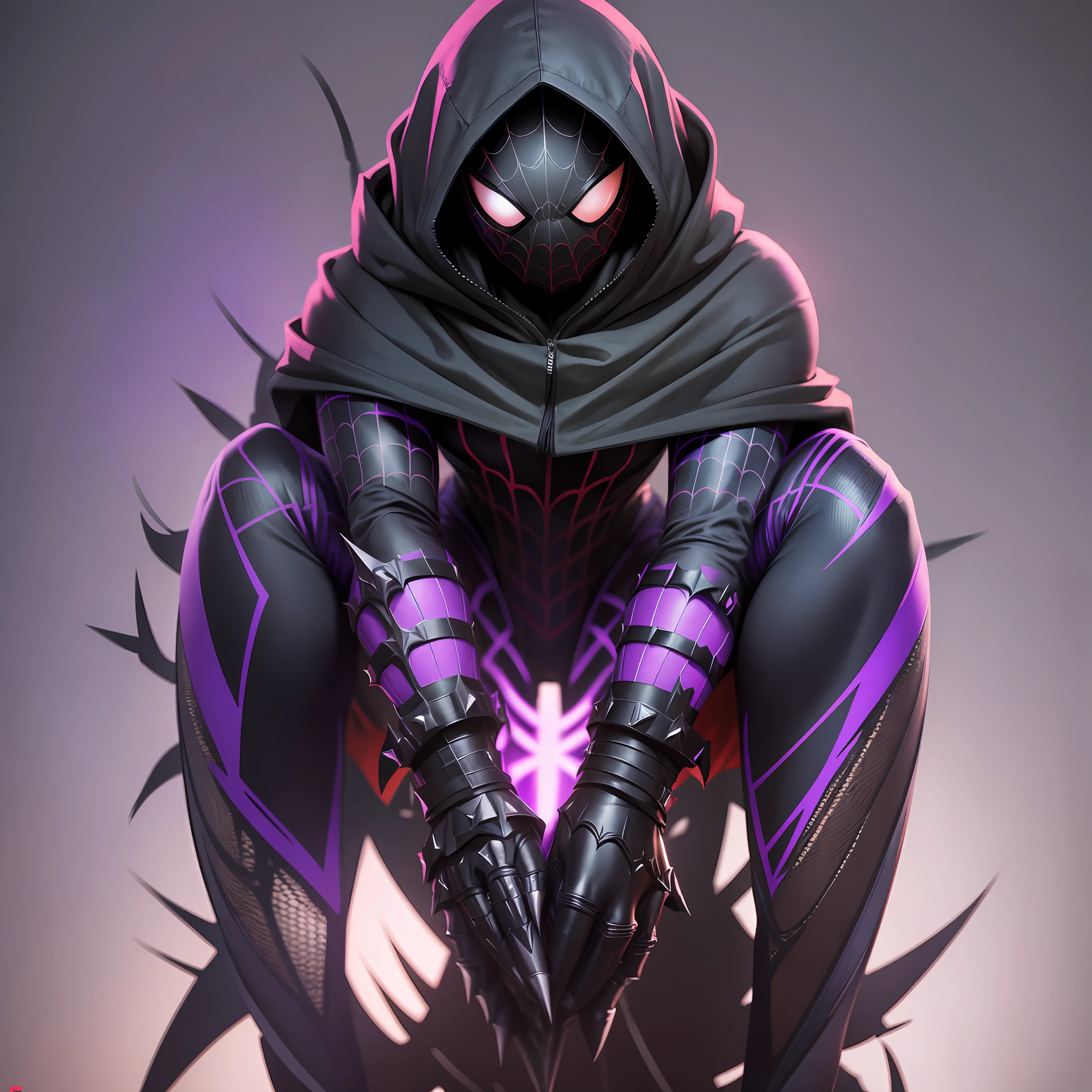 Enemy Prora, Spider-Verse, Cloak, Armor, Masterpiece, Top Quality, Sharp Claws, Purple Tights, Black Compound Eyes, Man