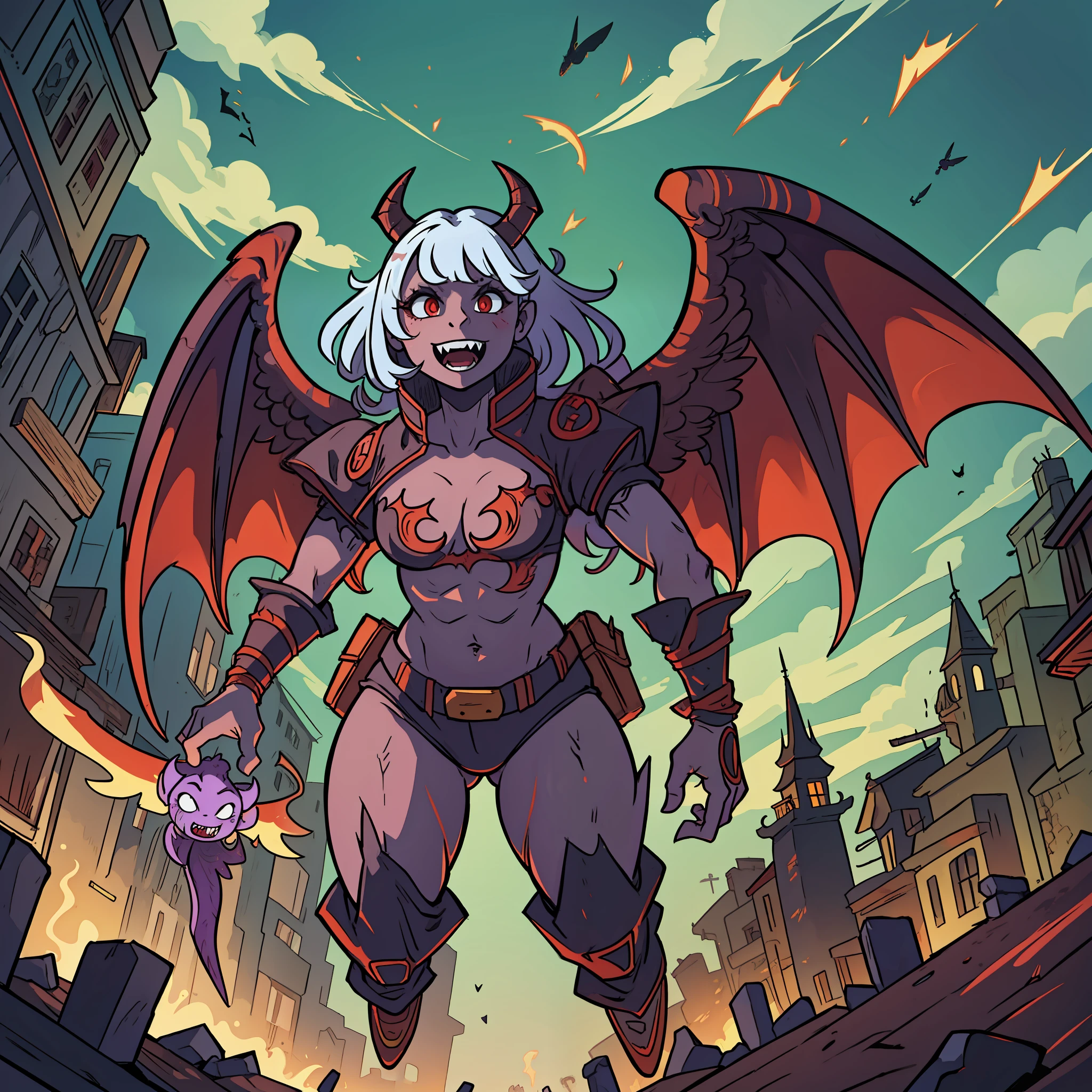 A monstrous demon with angel wings and a grotesque and ghastly appearance