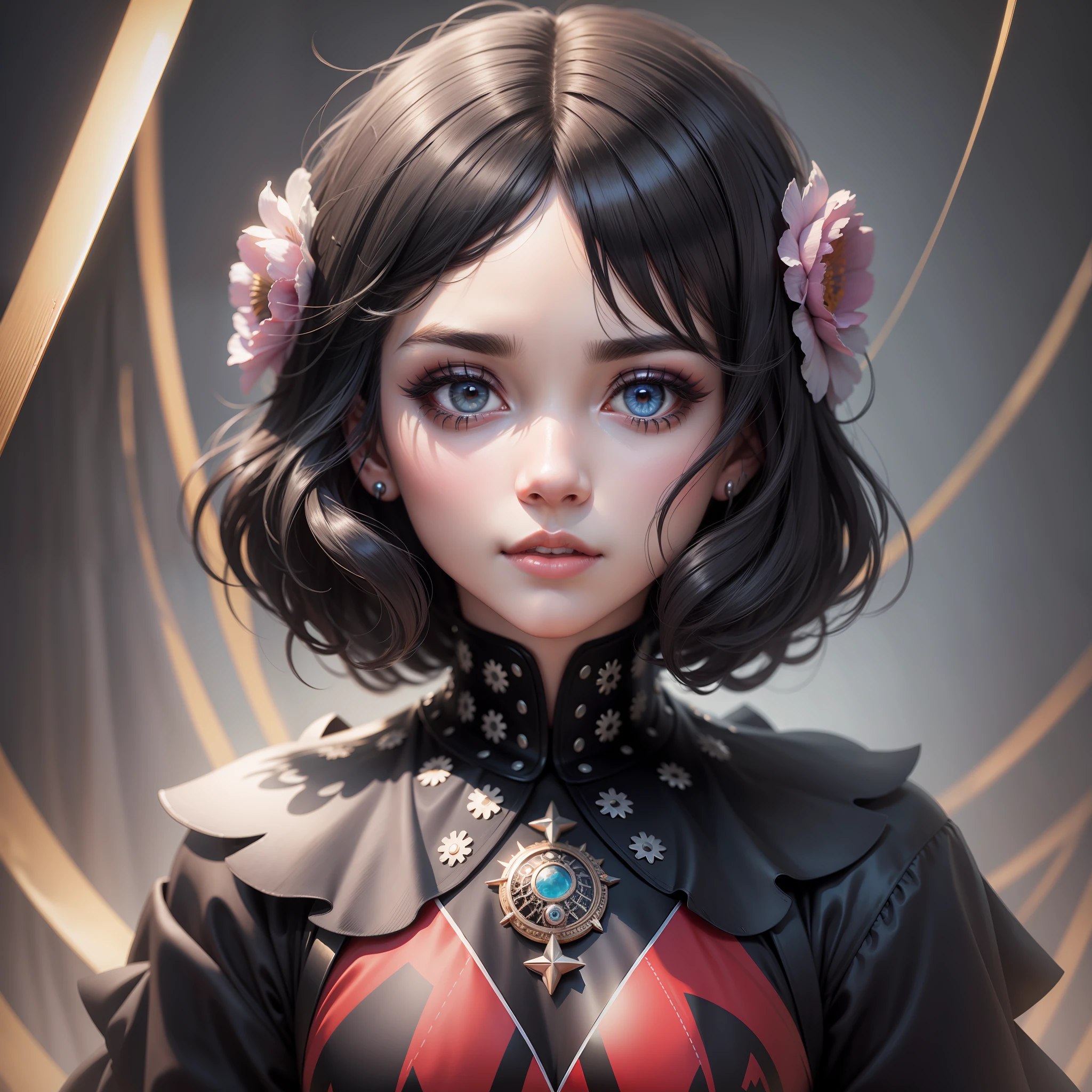 black hair, super detail a girl makeup 85mm, Surrealism, 8k