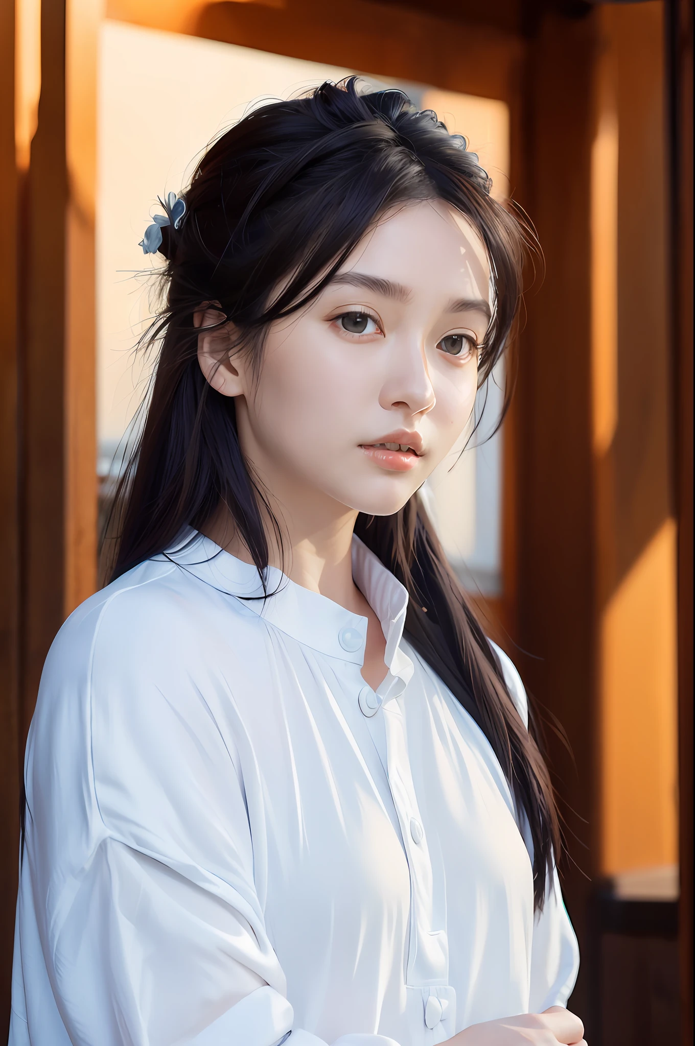 dressed, (photo realistic: 1.4), (hyperrealistic: 1.4), (real: 1.3),
(smoother lighting: 1.05), (improved lighting quality in movies: 0.9), 32K,
1 girl, 20 year old girl, realistic lighting, backlight, face light, ray trace, (brighten light: 1.2), (increase quality: 1.4),
(top quality real texture skin), fine eyes, fine face,
(tired, sleepy and satisfied: 0.0), face close-up, t-shirt,
(Body line mood up: 1.1), natural skin, dark brown eyes,