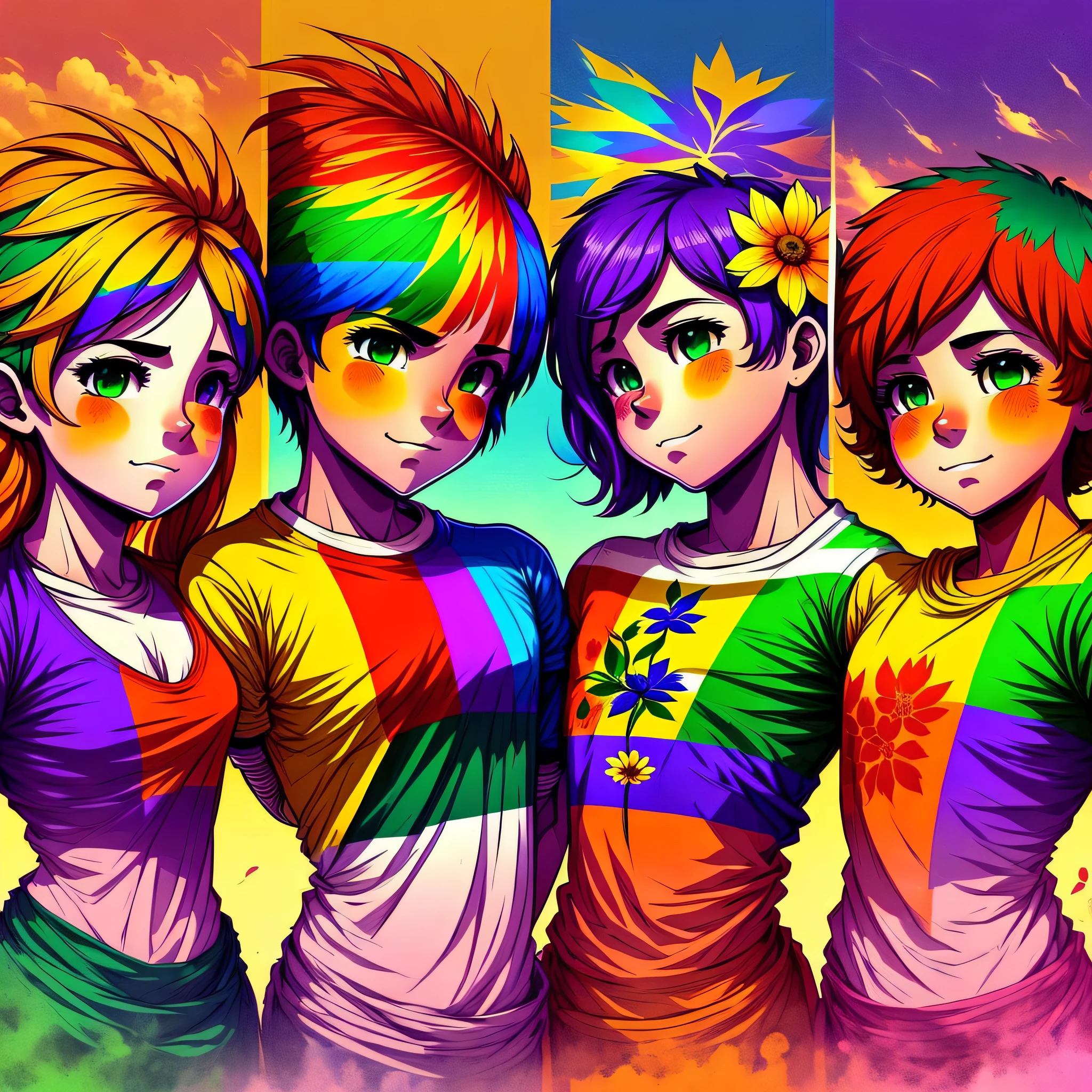 bandeira do orgulho gay cores flowers The bands in red, orange, yellow, green, indigo and violet colored sky LGBTQIAPN+ mar no fundo --auto --s2