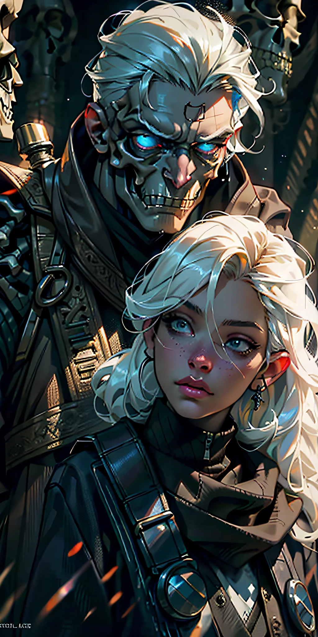 Realistic photo, ultra details, natural light ultra detailed portrait of a male necromancer, skeleton face volumetric mist, (Style-Undead:0.4) Hyperrealism, breathtaking, ultra realistic, ultra detailed, cinematic lighting, highly detailed, breathtaking, photography, stunning environment, wide angle
