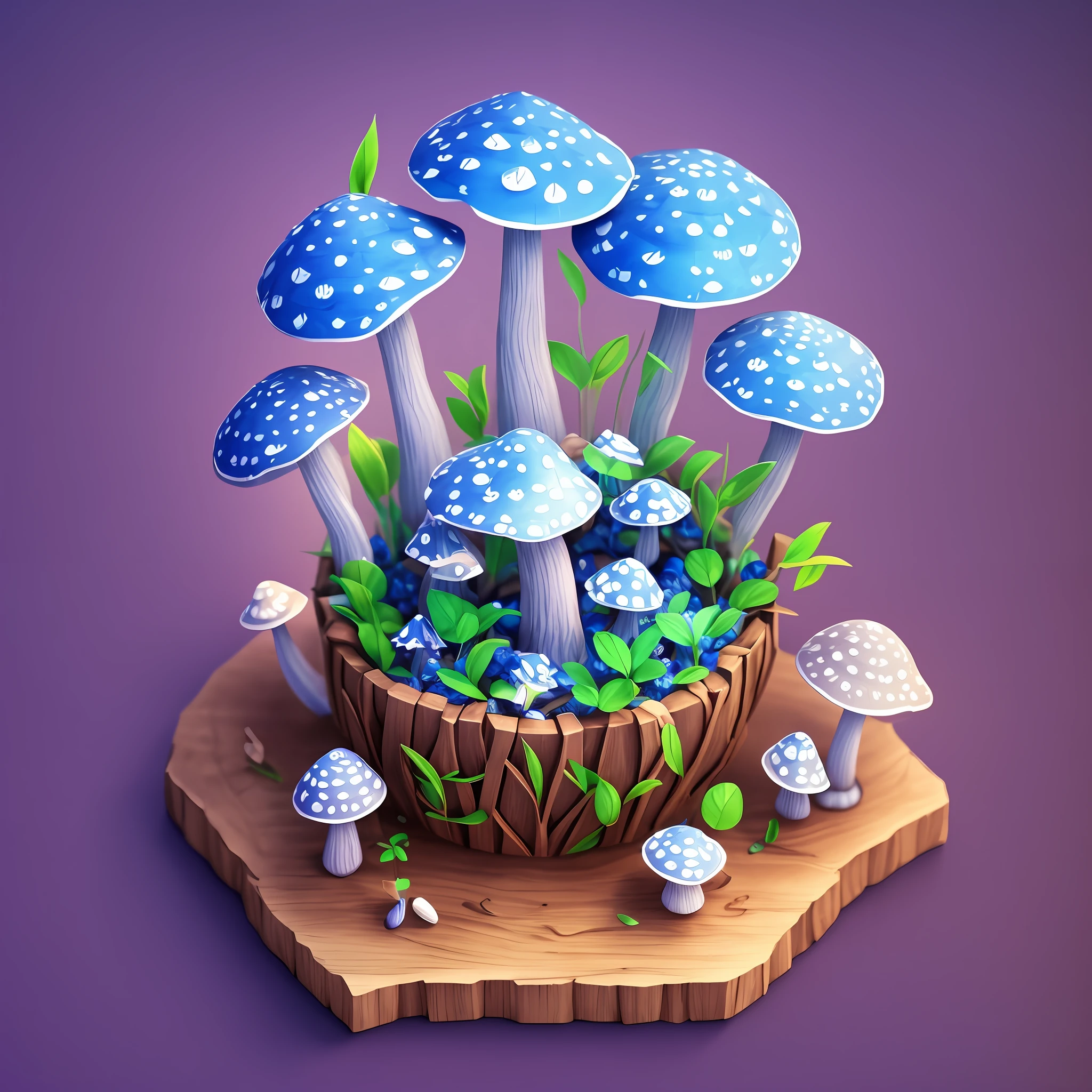 Blue Magic mushrooms, focus on details. Use blue and white tones, with intricate shading to bring out the texture and depth. Add a touch of warmth and authenticity by highlighting the mushroom head, detailed illustration, in the style of Studio, 3D vector art, cute and quirky, fantasy art, watercolor effect, Adobe Illustrator, hand-drawn, digital painting, low-poly, soft lighting, bird's-eye view, isometric style, retro aesthetic, focused on the character, 4K resolution, photo realistic rendering, using Cinema 4D --auto --s2