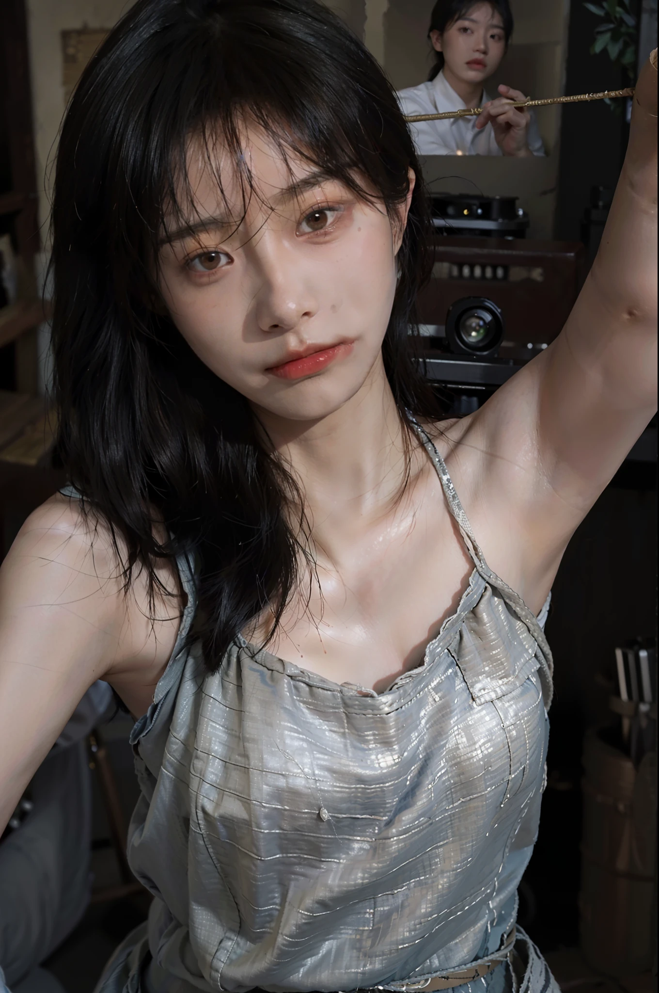 8K,Best quality, masterpiece, ultra high res, (photorealistic:1.4), raw photo, (Authentic skin texture:1.3), (film grain:1.3), (selfie angle),1girl,beautiful detailed eyes and face,masterpiece, best quality,close-up,upper bod,