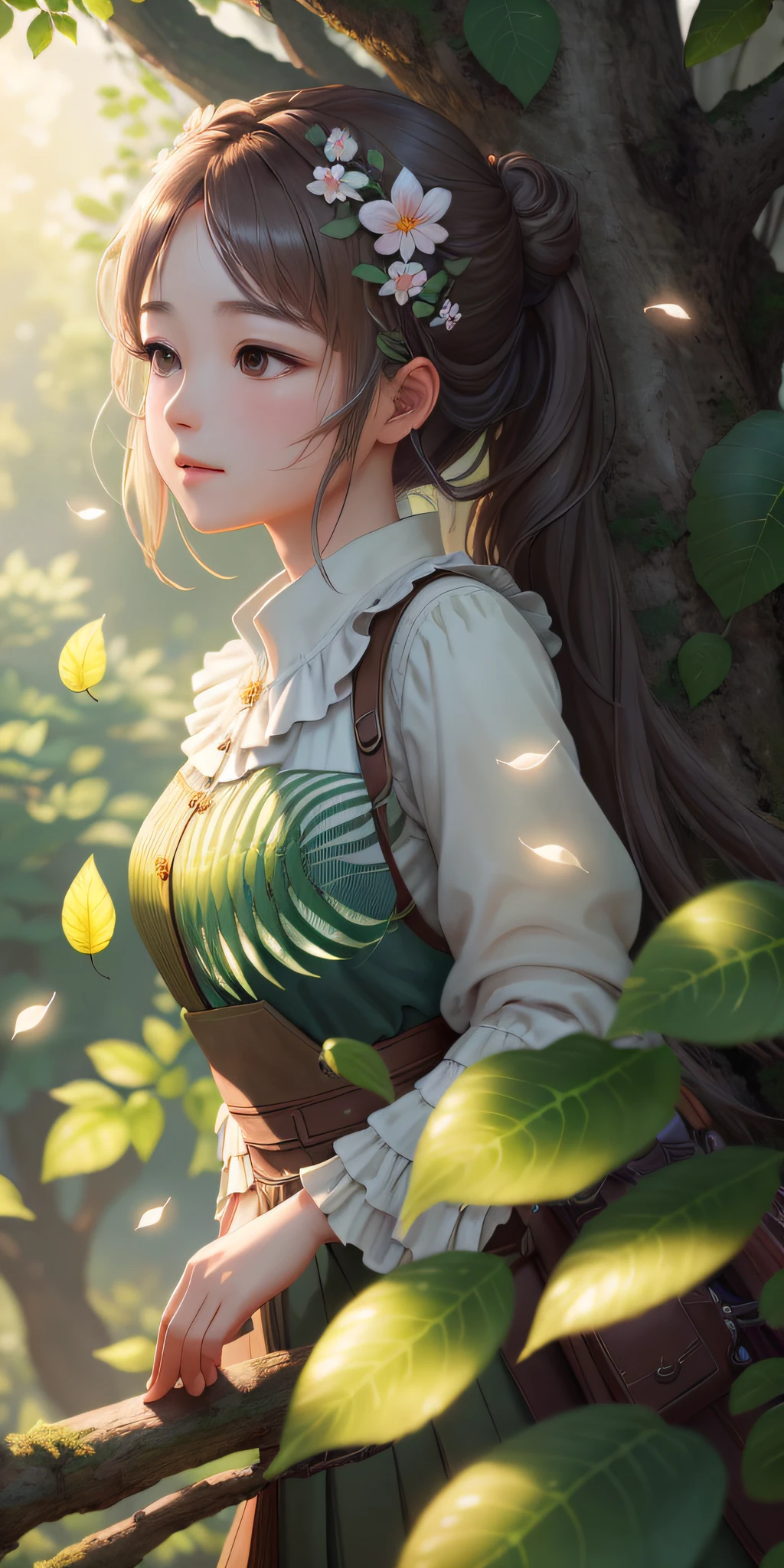 Masterpiece, best quality, (very detailed CG unity 8k wallpaper) (best quality), (best illustration), (best shadows) Nature's delicate leaves petals of various colors falling in the air light Tracking, super detailed --v6