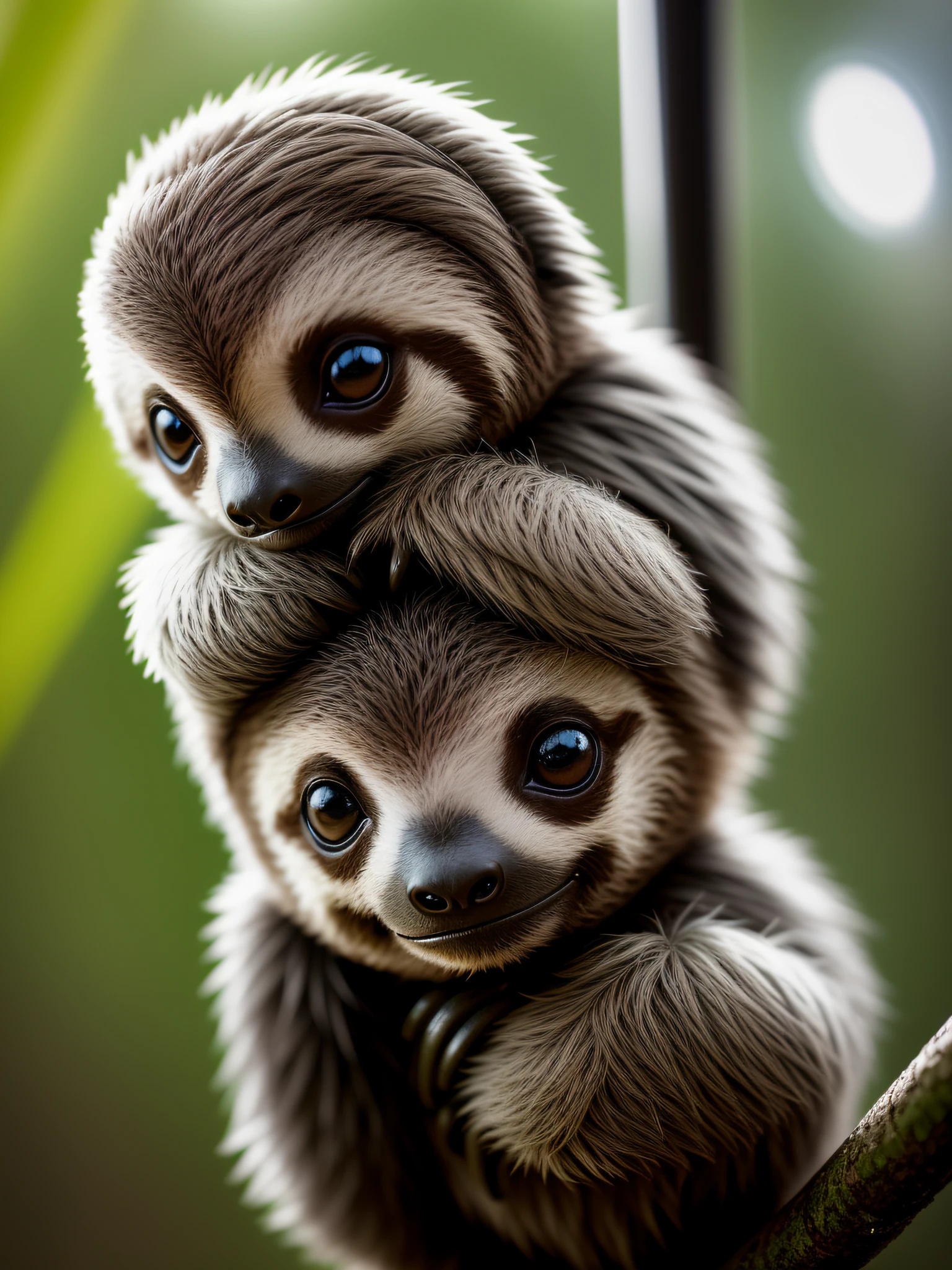 a cute baby sloth made out of metal, (cyborg:1.1), ([tail | detailed wire]:1.3), (intricate details), hdr, (intricate details, hyperdetailed:1.2), cinematic shot, vignette, centered,