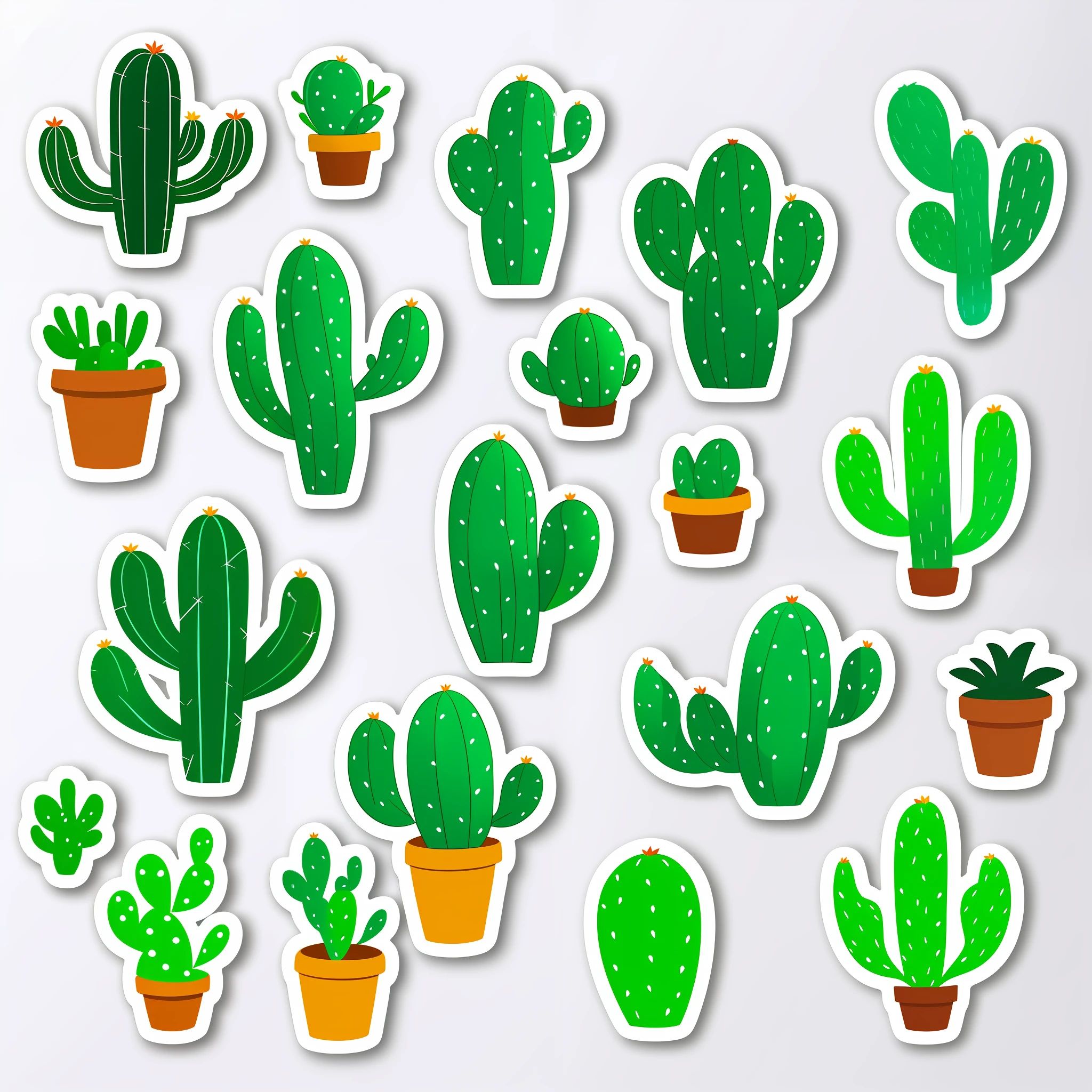 sticker, cute cartoon cactus, white background, high quality, HD, cinematic lighting, clip art