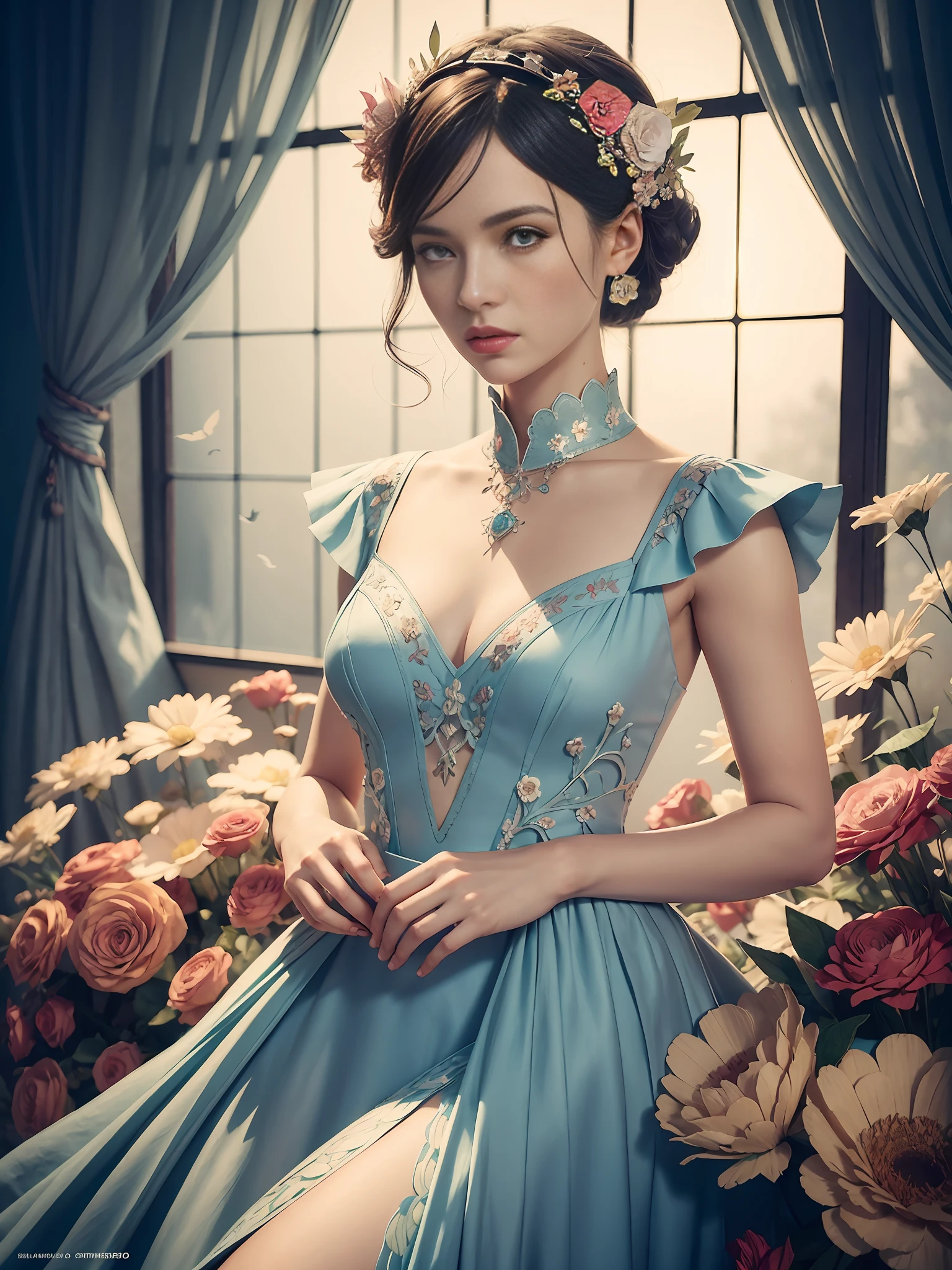 There is a paper cut of a woman in a dress and flowers, paper modeling art, 3D magical details, paper art, layered paper art, James Jean Soft Light 4K, Yuri Schvedorf and Tom Bagshaw, beautiful digital artwork, Sylvain Sarrell and Igor Mosky