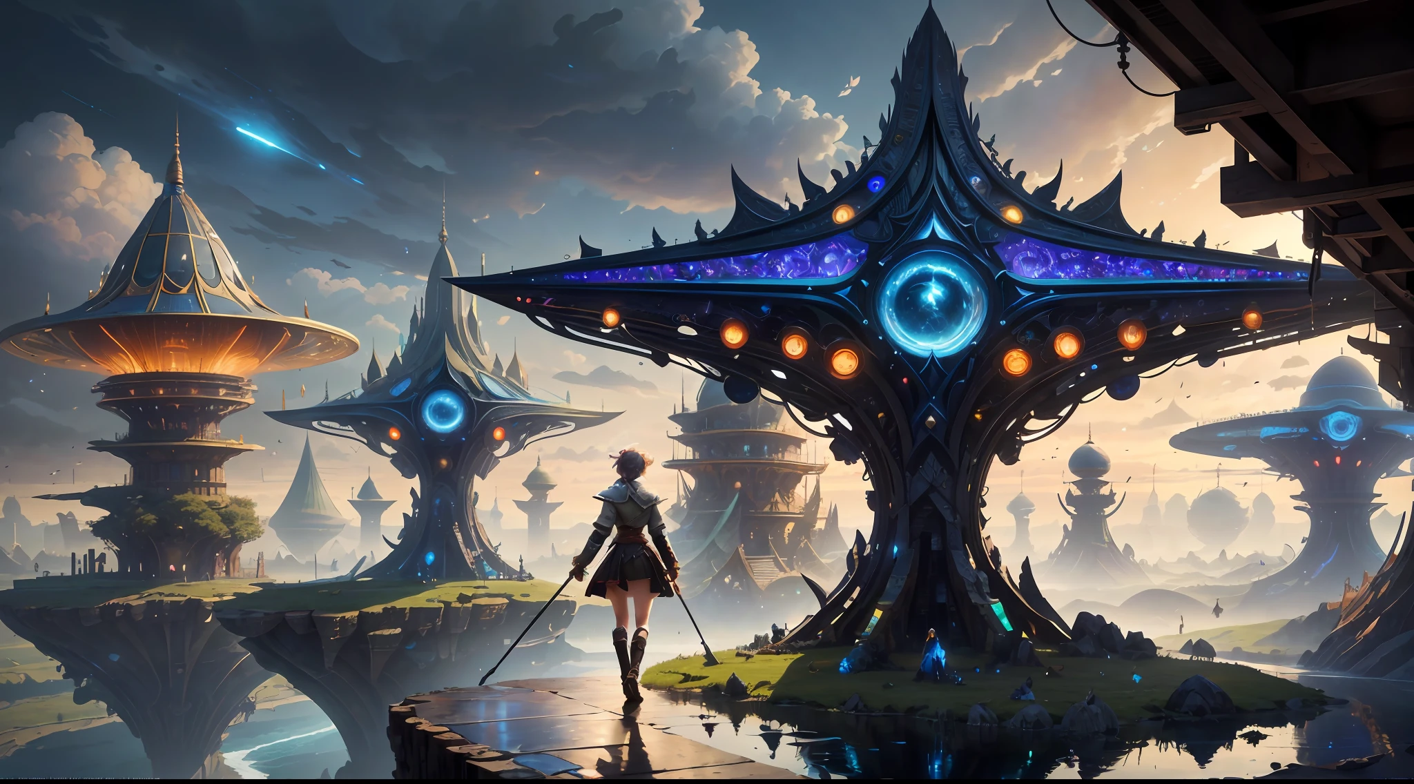 (((Multiplayer, Vivid eyes, men and women))), Best Quality, Realistic, Realistic, Award-Winning Illustrations, (Intricate Details: 1.2), (Fine Details), (Intricate Details), (Cinematic Light, Best Quality Backlight), Clear Lines, Sharp Focus, Official Art, Unity 8k Wallpaper, Ridiculous, Incredibly Absurd, Fantasy Art, RTX, ((Award-winning Triangle Studio Close-up Photo)), 1 Boy, (Shut Up), Best Quality, 4K, beautiful mysterious creatures, female, flying, surrealism, masterpiece of NCWINTERS, in mysterious country town, masterpiece, intricate details, ff14style, urban painting, bridge, river, giant mushroom, landscape, bright colors,