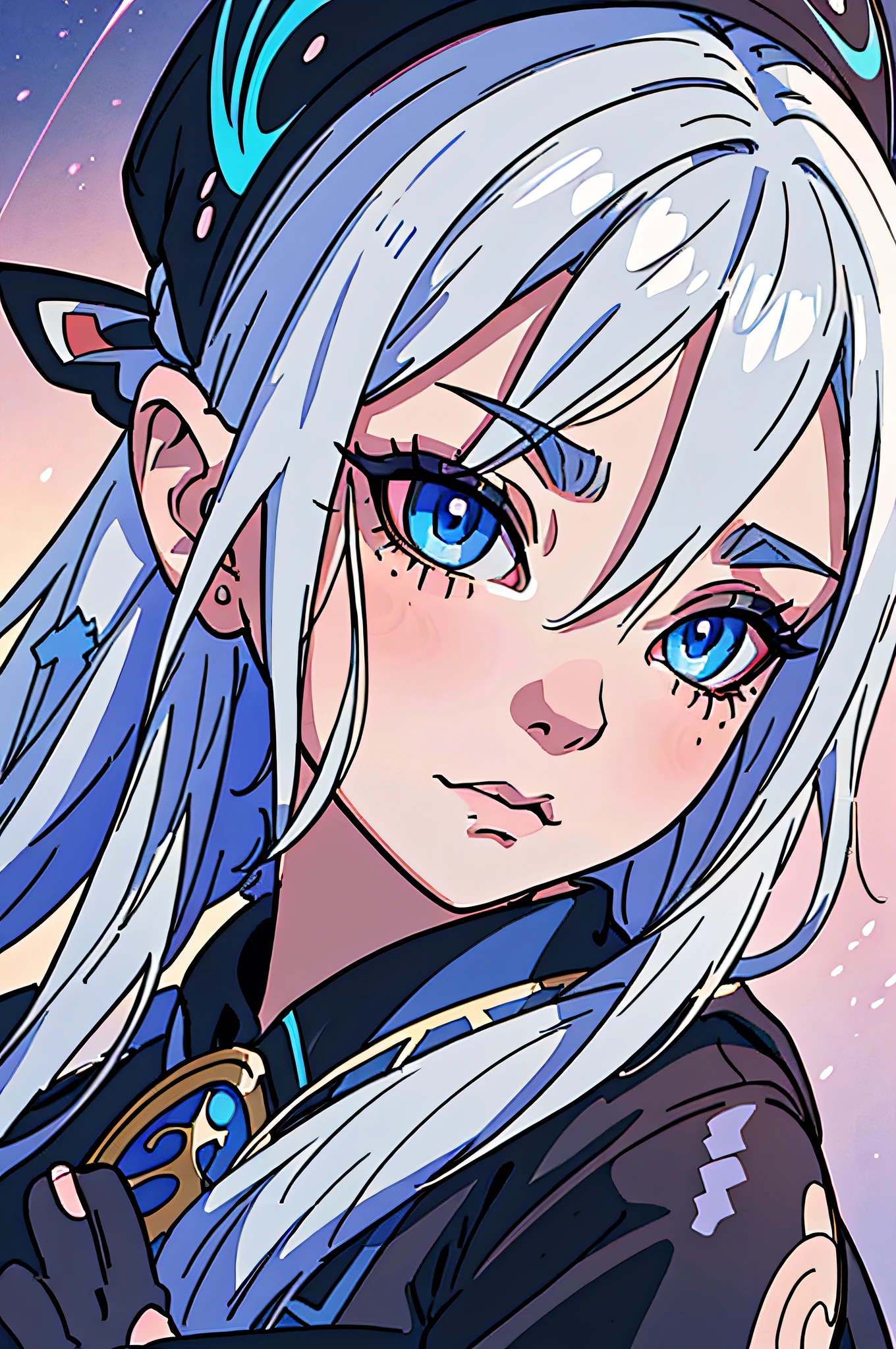 anime girl with blue eyes and long hair in a black outfit, extremely detailed artgerm, artgerm on artstation pixiv, detailed digital anime art, artgerm. high detail, artgerm. anime illustration, beautiful anime portrait, stunning anime face portrait, white hair, digital anime art, anime style 4 k, detailed portrait of anime girl