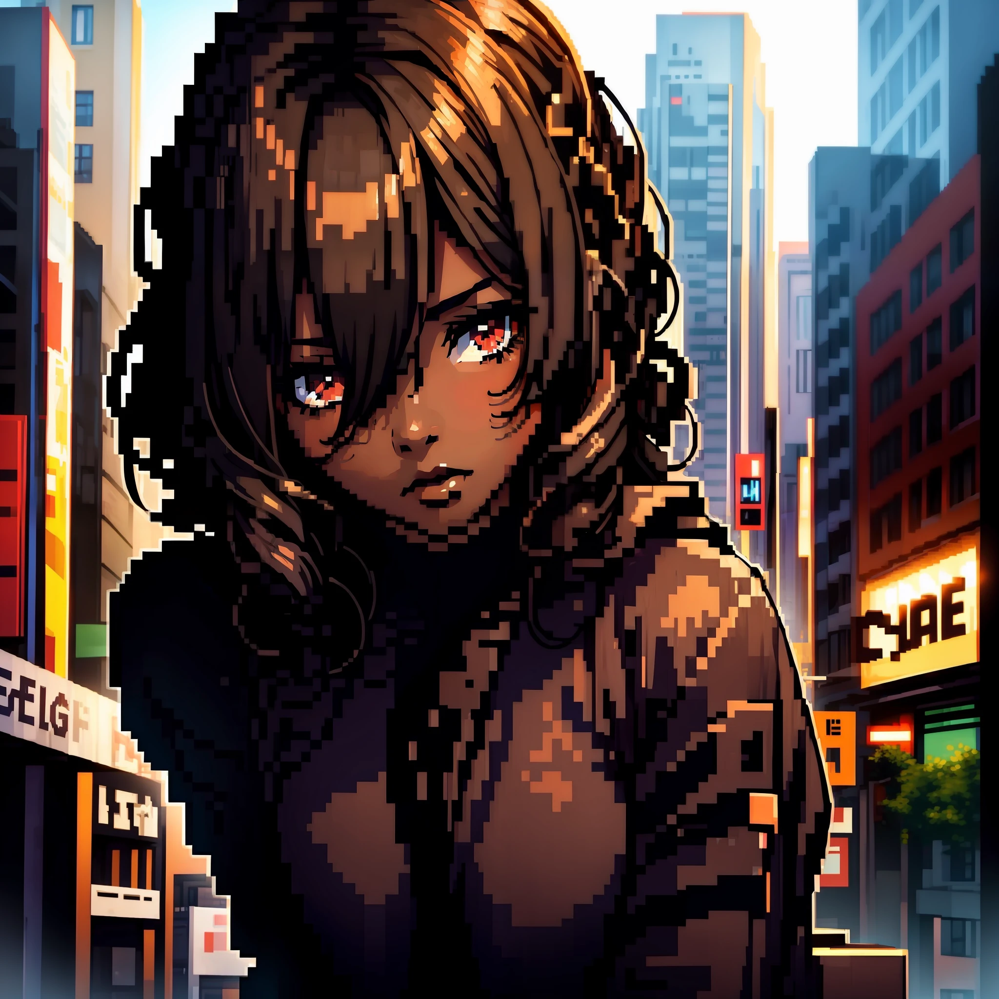 "(a young woman:1.2) | (a girl:1.1), black skin, portrait, makeup, ultra detailed, city, direct look, precise contours."
