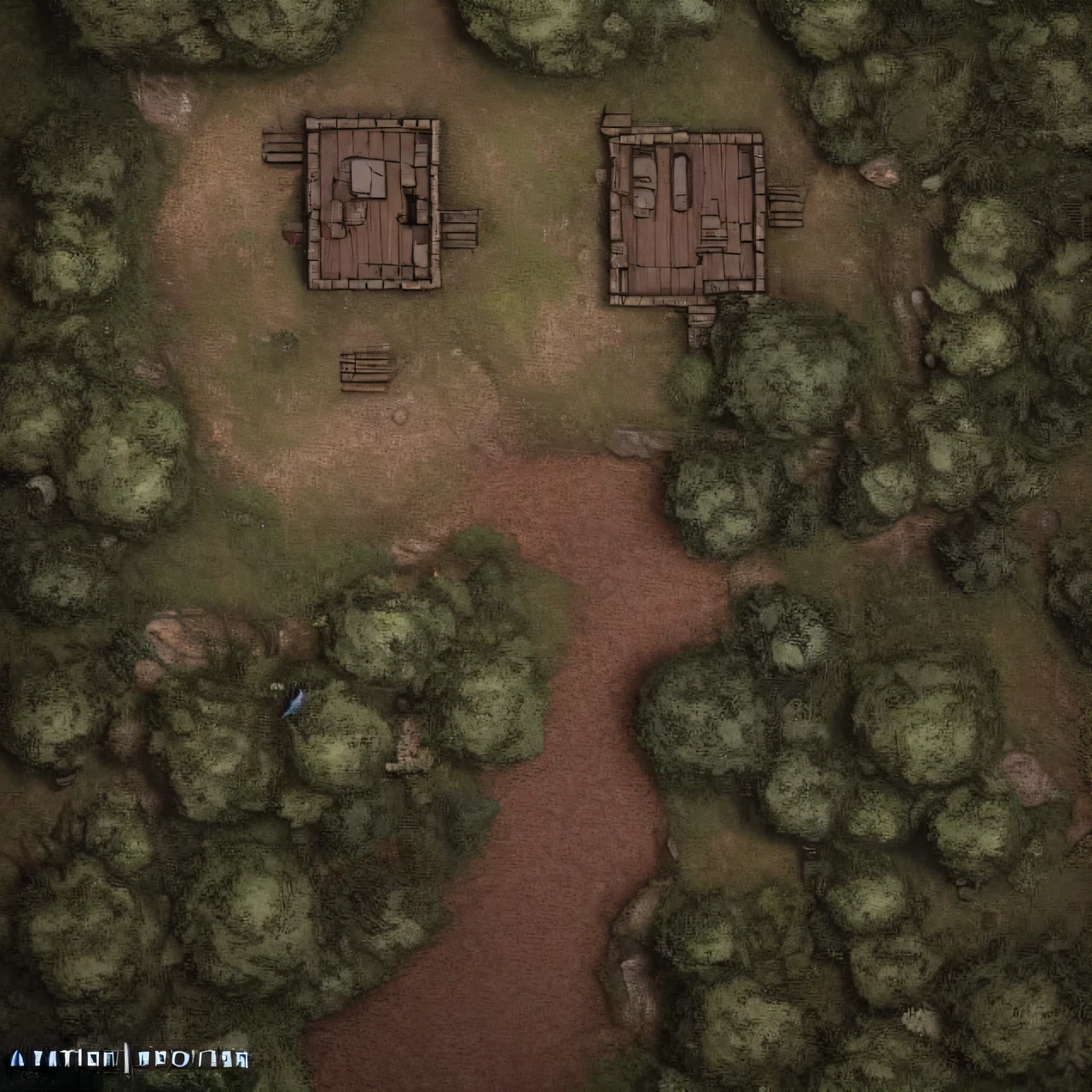 A 2d dnd battlemap (grid) of a forest fortress, photorealistic, ((octane render)), fine details, paths, rooms