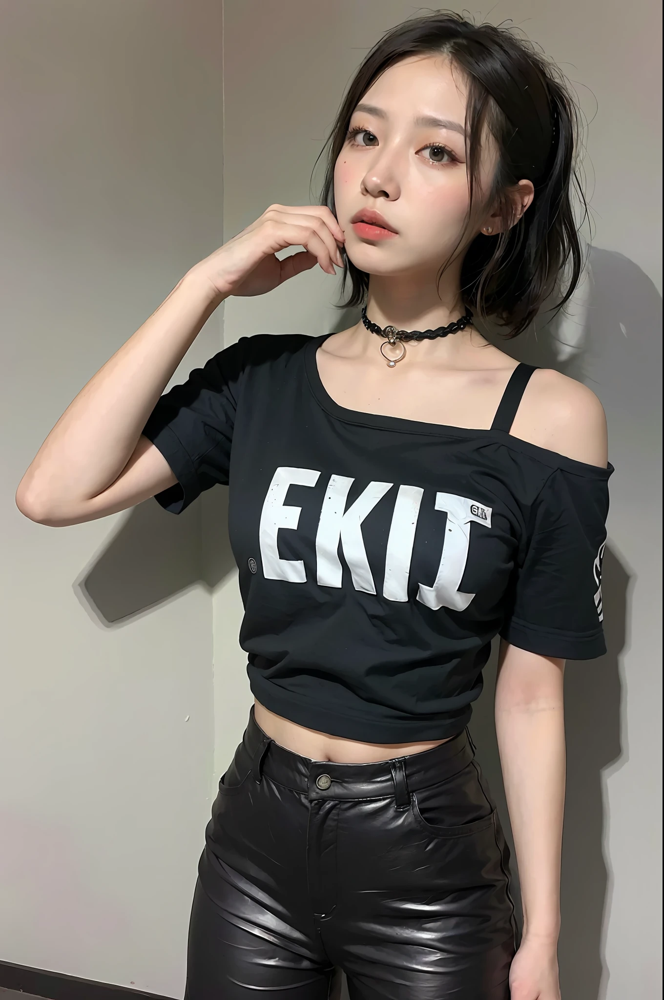 (8k:1.27), best quality, masterpiece, ultra highres:1.2), two cute goth japanese delinquent girls with arm tattoos, tattooed girl, full body picture, black oversized knotted rock band t-shirt, medium length short sleeves, dyed blonde hair, black hair, short bob hairstyle, hair pulled back, short sports pants, in a prison cell, handcuffed, submissive neck choker, 4k or 8k picture, looking angry, bandana ribbon hairband, holding hands, kissing each other