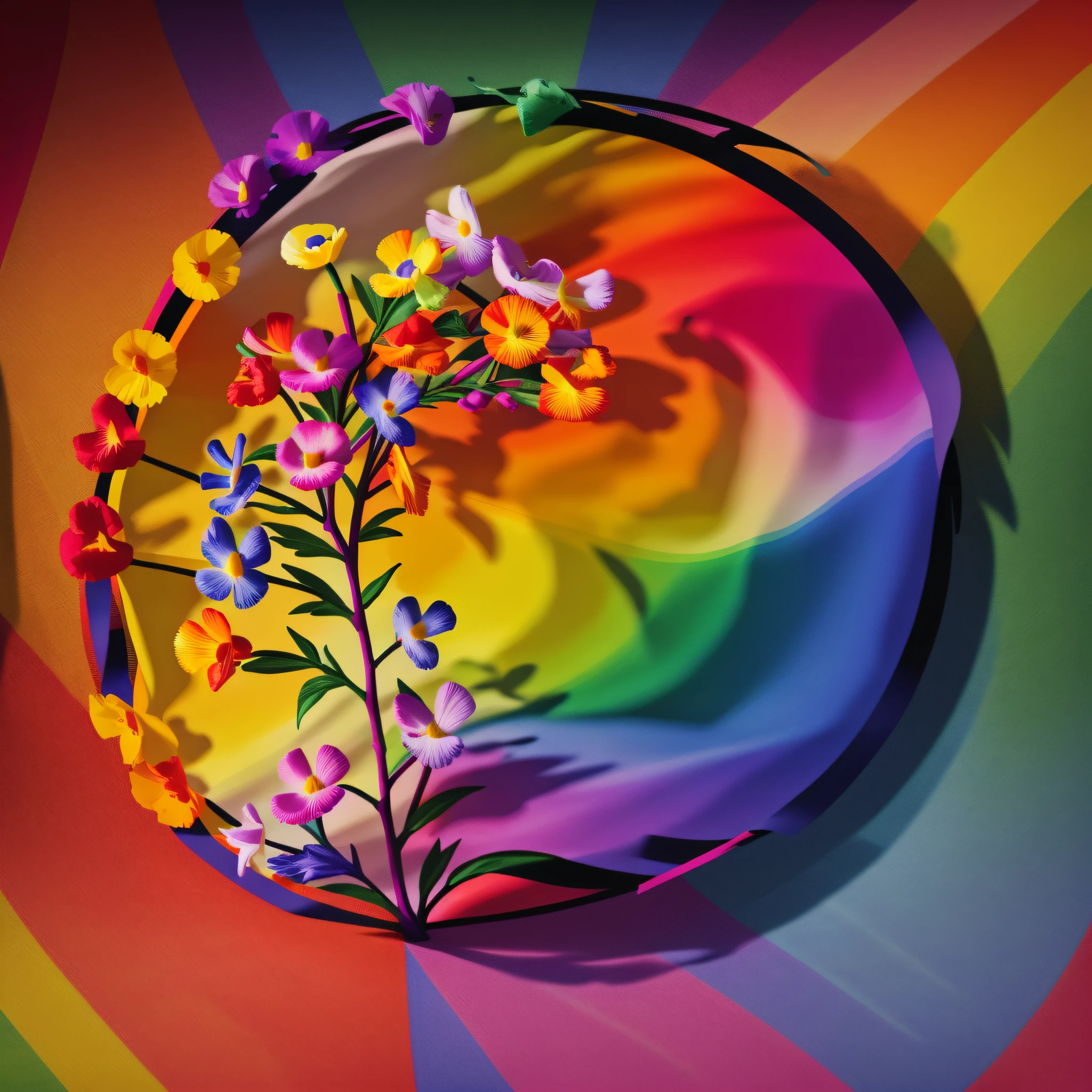 Pride LGBT flagwith the colors red, orange, yellow, green, indigo and violet Chromatic background WITH FLOWERS