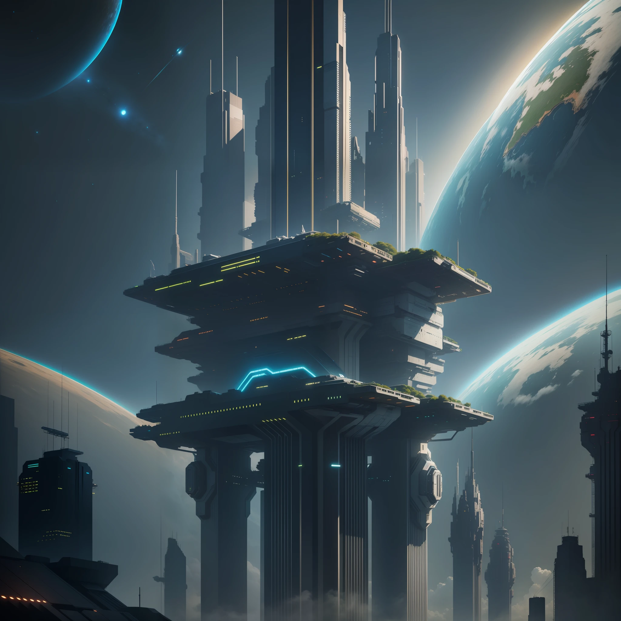 Space Earth Cyberpunk Futuristic World Sci-Fi Top Quality Super Quality Megastructure Skyscraper Masterpiece Ultra High Definition