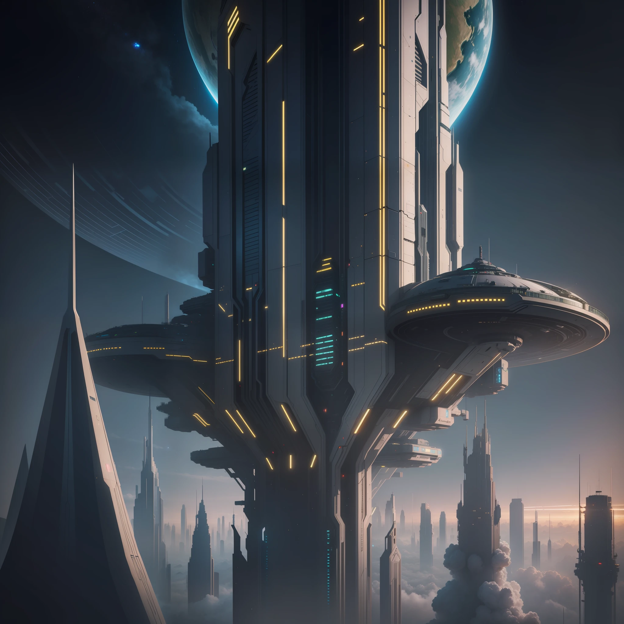 Space Earth Cyberpunk Futuristic World Sci-Fi Top Quality Super Quality Megastructure Skyscraper Masterpiece Ultra High Definition