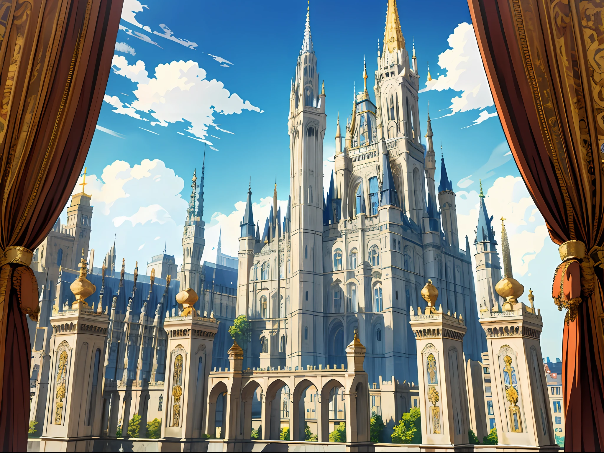 Magnificent, tall, European-style buildings, palaces, castles, resplendent and prosperous