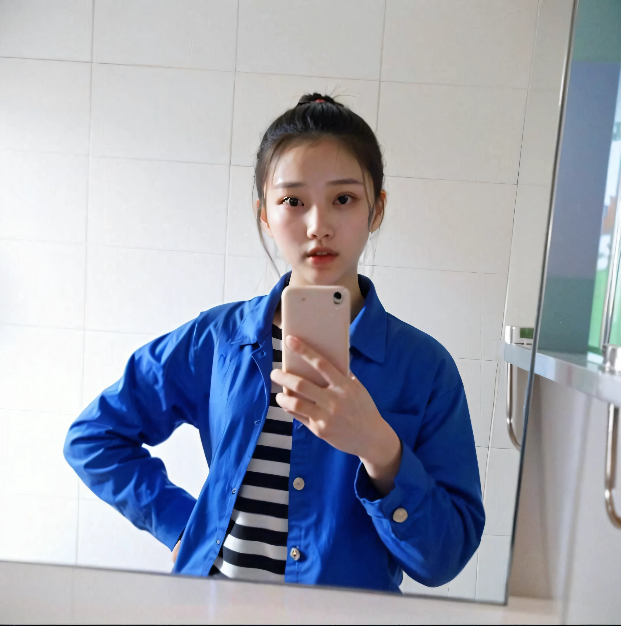 there is a woman taking a selfie in a mirror, xintong chen, li zixin, wenfei ye, jinyiwei, zmonzheng, wenjun lin, pengzhen zhang, zeng fanzh, 18 years old, qifeng lin, xision wu, ruanjia, 19-year-old girl, 2 2 years old