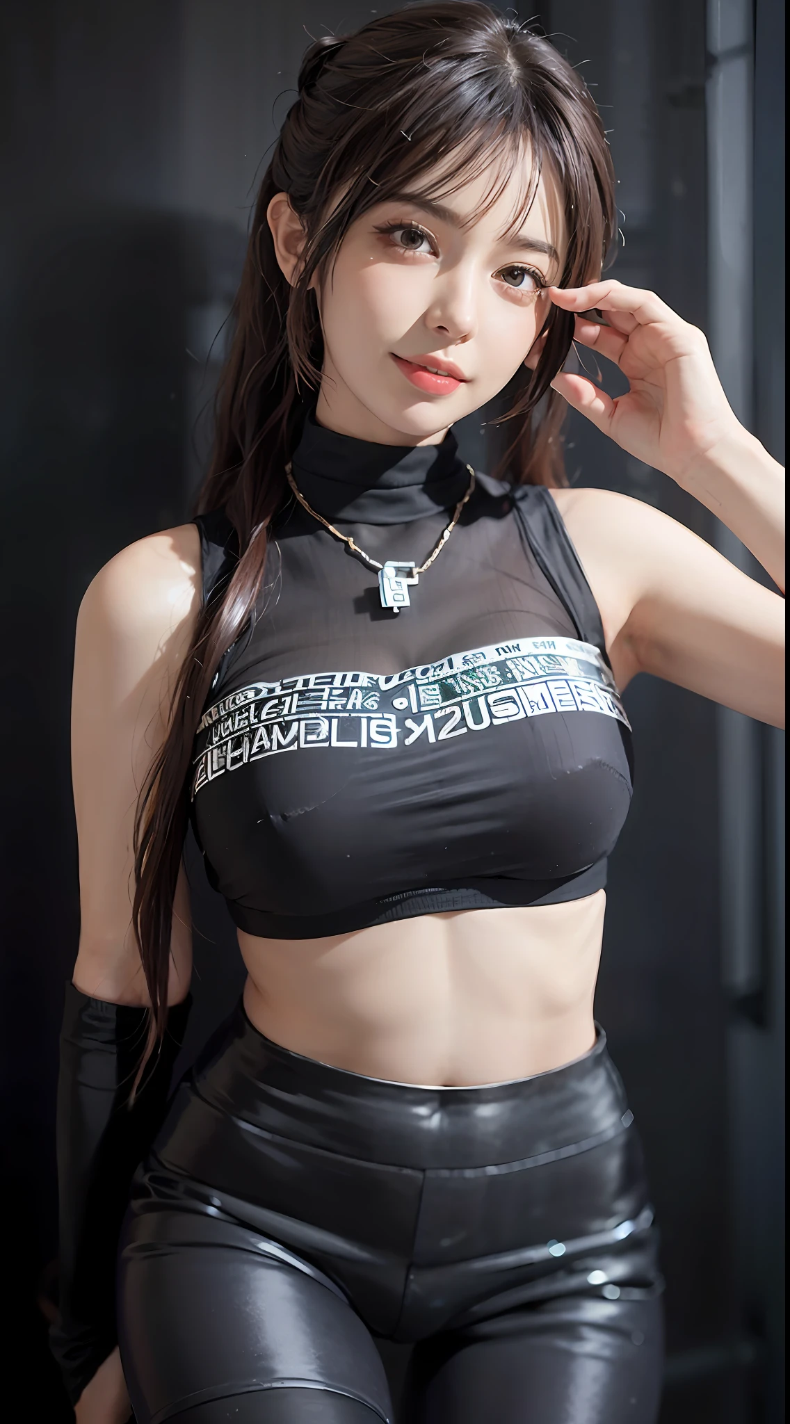 (masterpiece), (best quality), (macro lens), (full body), (close up portrait), (POV), (shiny skin), (prefect face), (exquisite facial features), female, solo, (((actress))), heart-shaped pupils, lipstick, canine teeth, fangs, hubrael, drunk, jitome, crazy smile, long hair, multicolored hair, diagonal bangs, high ponytail, ((( top))), (((transparent clothes))), (((black leggings))), ((short shorts)), head tilt, standing, stare, selfie, salute, pray, against wall, (((8 Bit Game))), Tyndall effect, ((ASCII art)), ((Monet style))