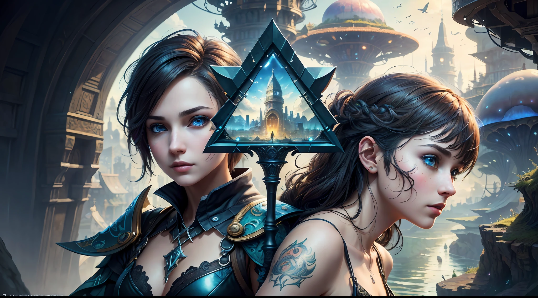 (((Multiplayer, Vivid Eyes, Man and Woman))), Best Quality, Realistic, Realistic, Award-Winning Illustrations, (Intricate Details: 1.2), (Fine Details), (Intricate Details), (Cinematic Light, Best Quality Backlight), Clear Lines, Sharp Focus, Official Art, Unity 8k Wallpaper, Ridiculous, Incredibly Absurd, Fantasy Art, (((Full Body Portrait))), RTX, ((Award-winning Triangle Studio Close-up Photo)), 1 Boy, (shut up), best quality, 4K, beautiful mysterious creatures, female, flying, surrealism, masterpiece by ncwinters, in a mysterious country town, masterpiece, intricate details, ff14style, urban painting, bridge, river, giant mushroom, landscape, bright colors,
