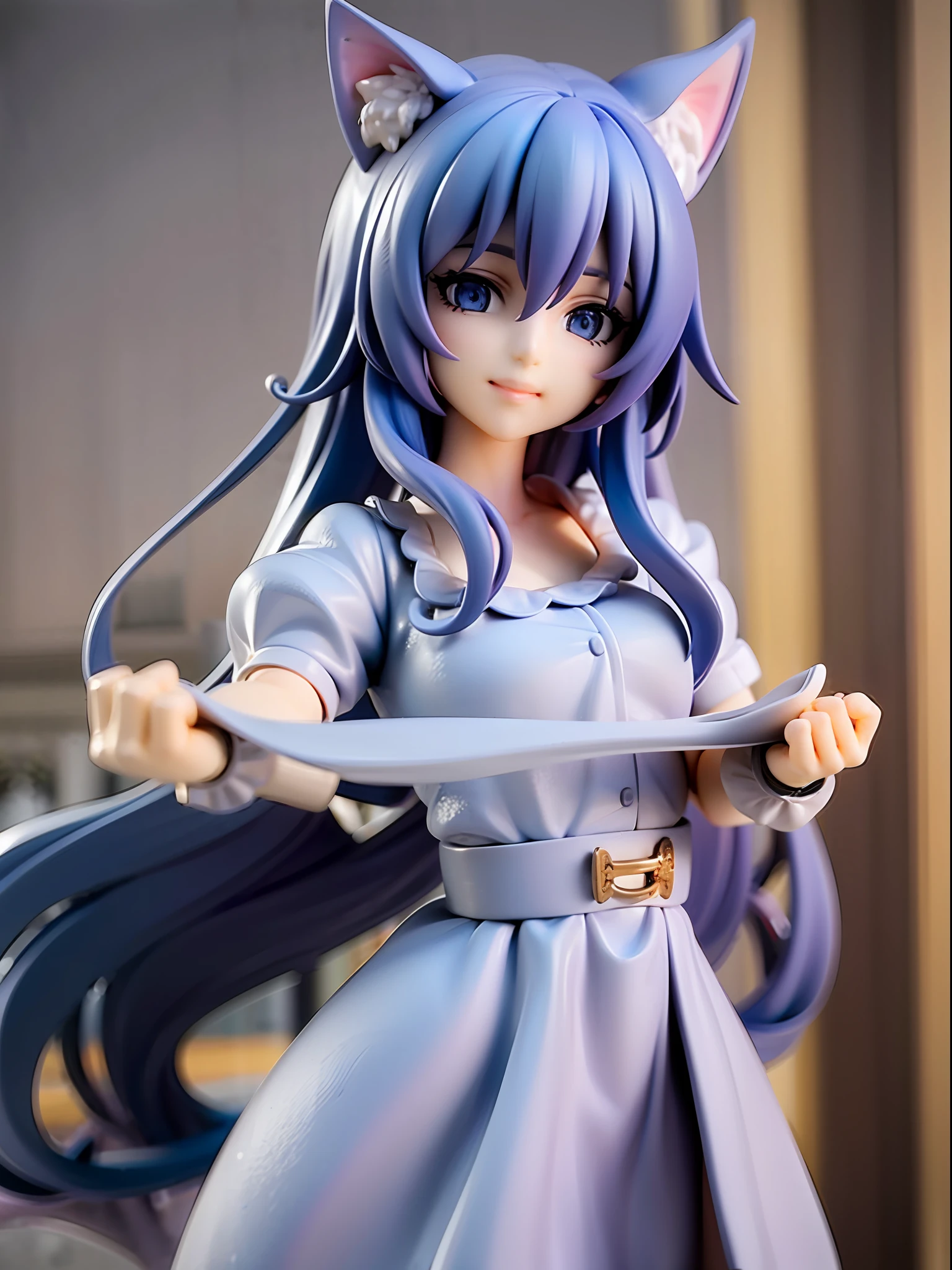 1girl, cat ears, cat tail, long blue hair, beautiful bright blue eyes, smiling, wearing a white dress, standing under a night sky with a full moon, surrounded by blue roses, [realistic], [3d], (8k, RAW photo, best quality, masterpiece:1.2), ultra high res, photo realistic, professional lighting, detailed lighting, professional photography, high quality, high res, extremely detailed, bloom, depth of field, sketch, sharp focus, soft lighting, detailed, detailed skin, to8contrast style.