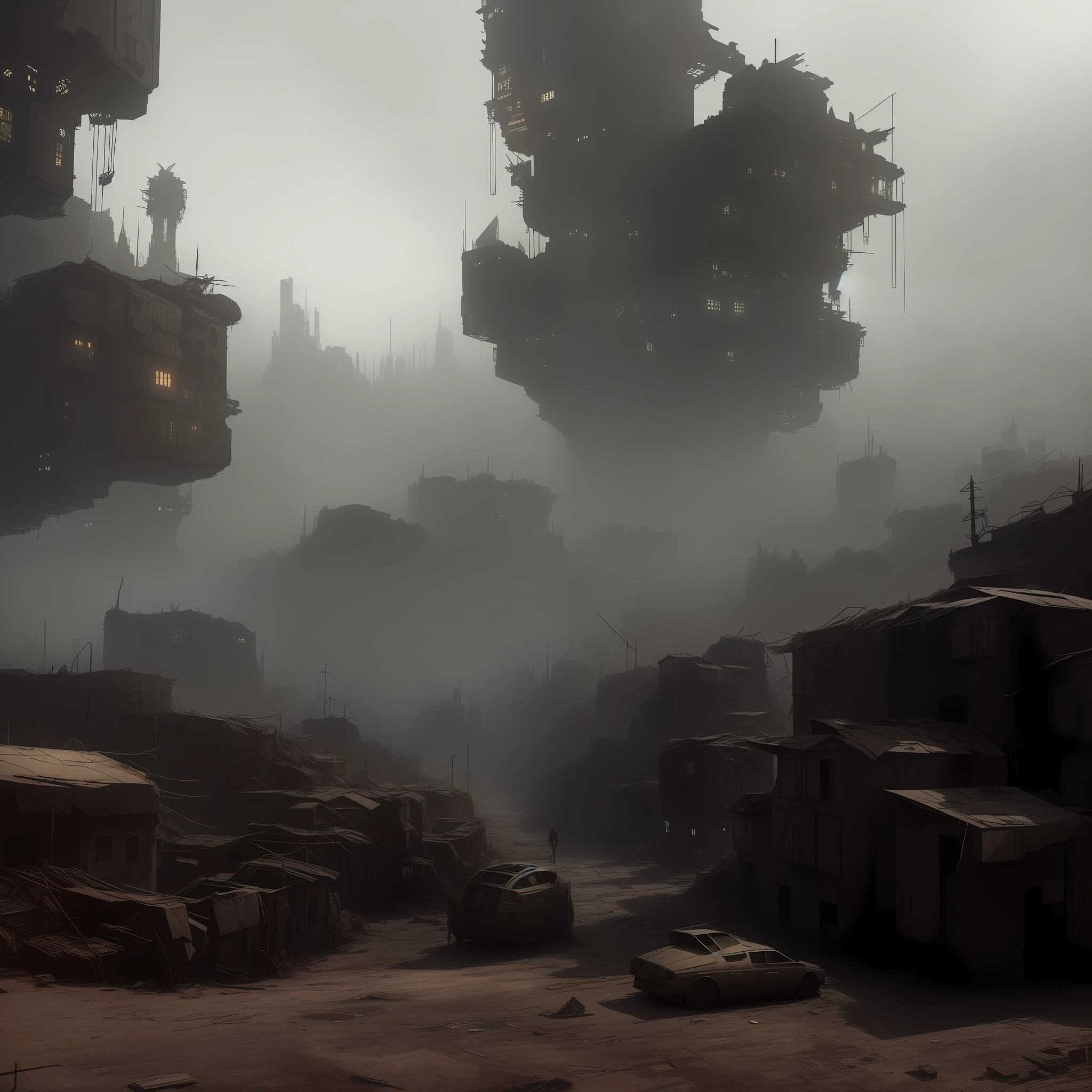 there is a picture of a city with a lot of buildings, digital concept art of dystopian, dystopian wasteland, dystopian environment, dystopian slums, an abandoned dystopian city, dystopian landscape, dystopian alien landscape, dystopian scifi apocalypse, dystopian city, foggy dystopian world, scenic dystopian environment, slum mountain futuristic urban, dystopian cyberpunk city, post - apocalyptic city, dystopian atmosphere