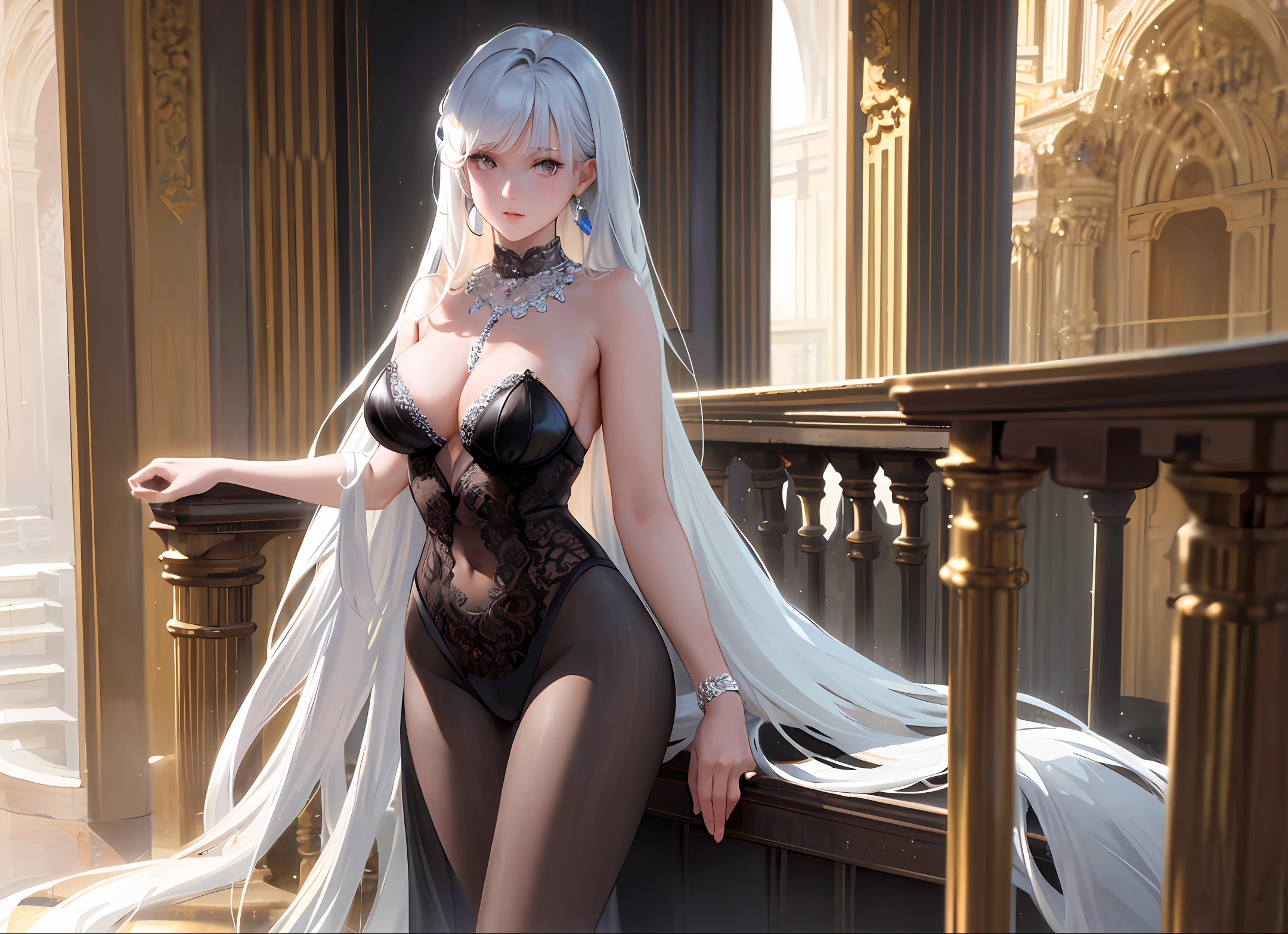 (extremely detailed CG unity 8k wallpaper, masterpiece, best quality, excellent detail), (high saturation, best shadows, best light, extremely delicate and beautiful), floating,
Show off your lingerie and lift your skirt up to the front with black lace-trimmed lingerie
Completely lifted front skirt to reveal lingerie, black lace-trimmed lingerie
[(1girl), cute and shy gray eyes, beautiful white hair, lace bare shoulder dress, black thigh stockings, cute cross-arm pose, ripped stockings, black lace panties, a little cleavage, black lace bra exposed, remote camera, looking at the audience, (dynamic pose) :(off-the-shoulder + shoulder straps),: 0.85],

[(Damaged Environment, Dark Atmosphere, Depth of Field, Rose Petals, Volume Light, Broken Lace Stockings, Damaged Clothes, Blushing, Shyness, Embarrassed Laughter, Blushing Face, White Lace Garter, Black Lace Necklace, Black Silk, Camel Toe, Clothes Extremely Close, Remote Camera): 0.4]