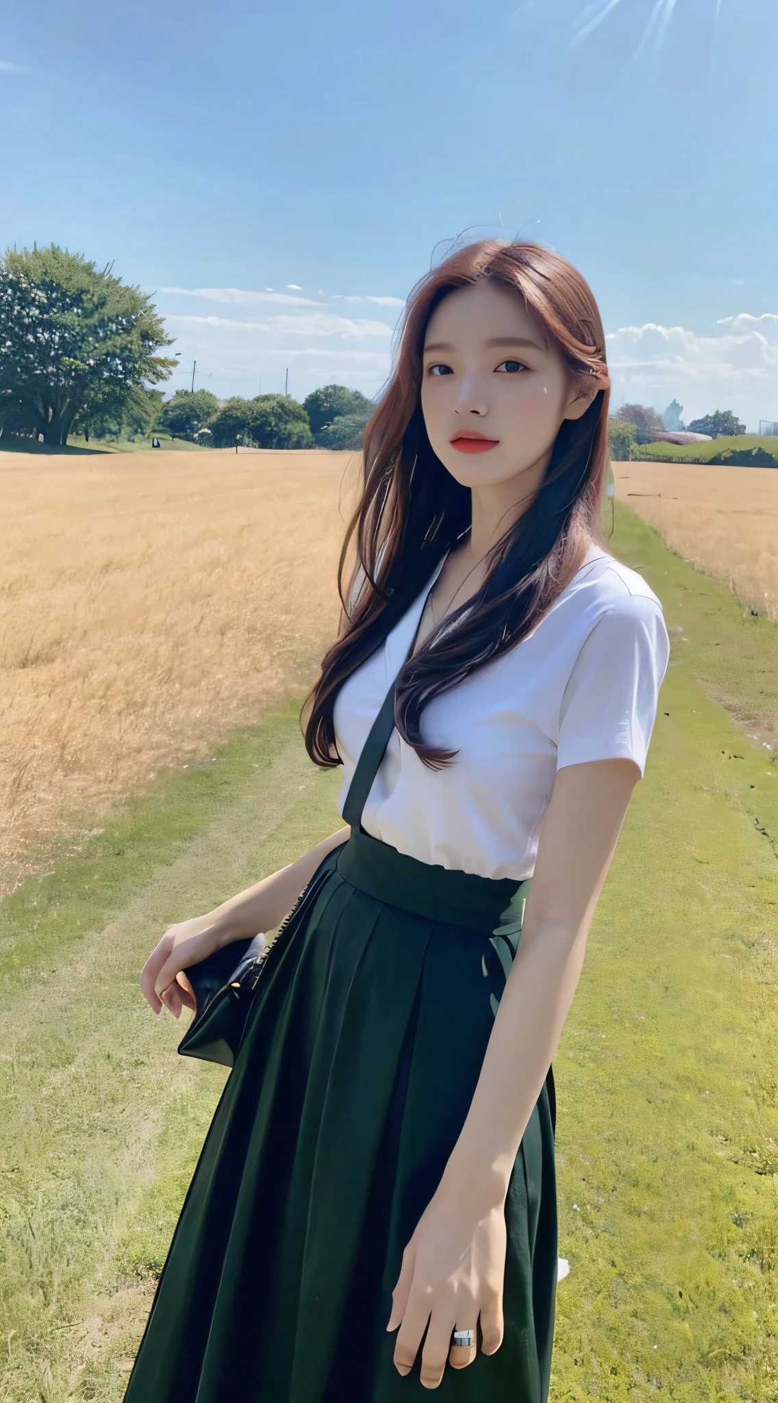 masterpiece, best quality, spring outfit, colorful hair, outdoor, magazine cover ,upper body,