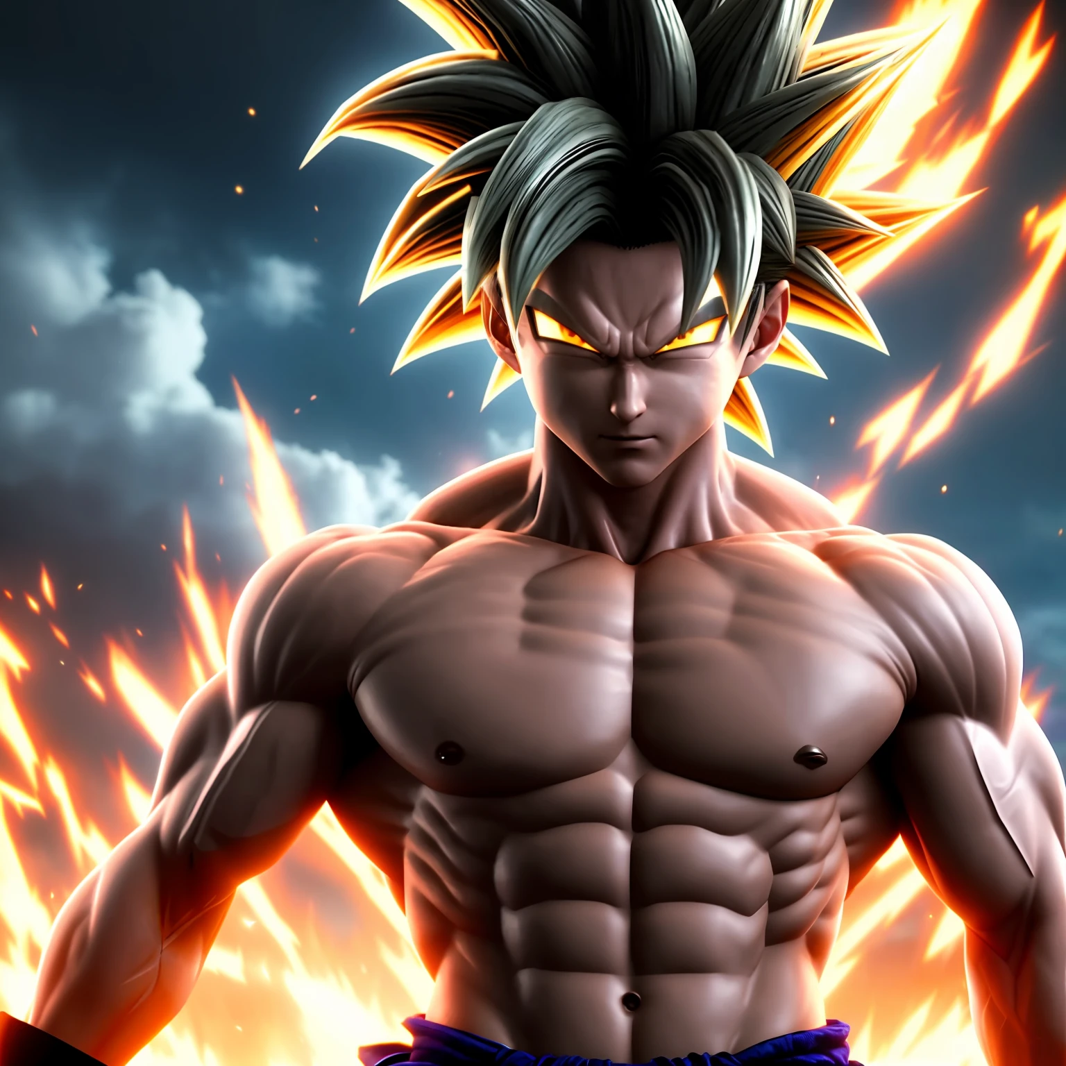 Ultra realistic Goku transformed into Super Sayajin, 4k, fighting Frieza