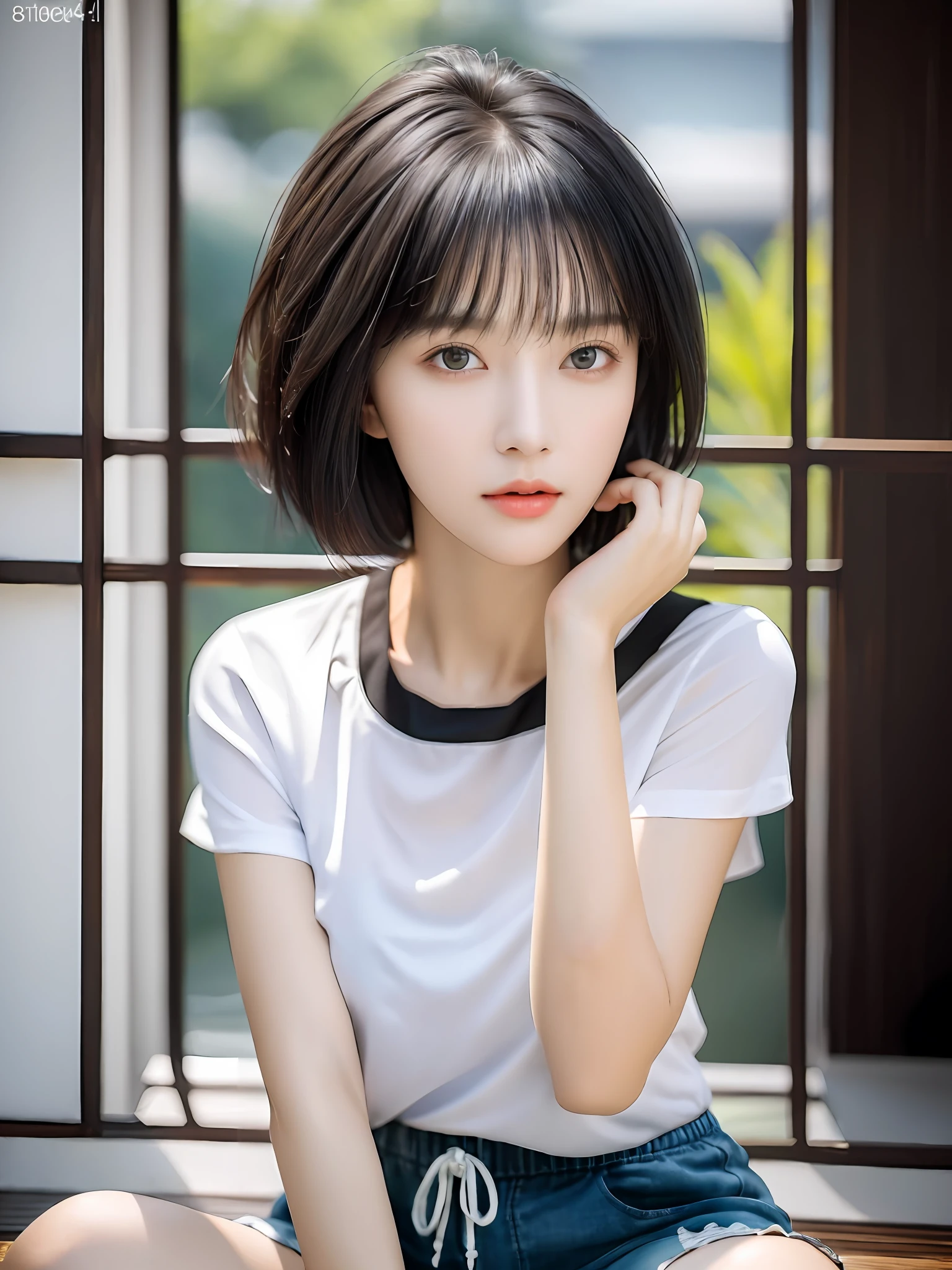 (masterpiece:1.3), (8k, photorealistic, RAW photo, best quality: 1.4), (1girl), beautiful face, (realistic face), (black hair, short hair:1.3), beautiful hairstyle, realistic eyes, beautiful detailed eyes, (realistic skin), beautiful skin, (super shorts) , ridiculous, attractive, ultra-high resolution, ultra-realistic, very detailed, golden ratio